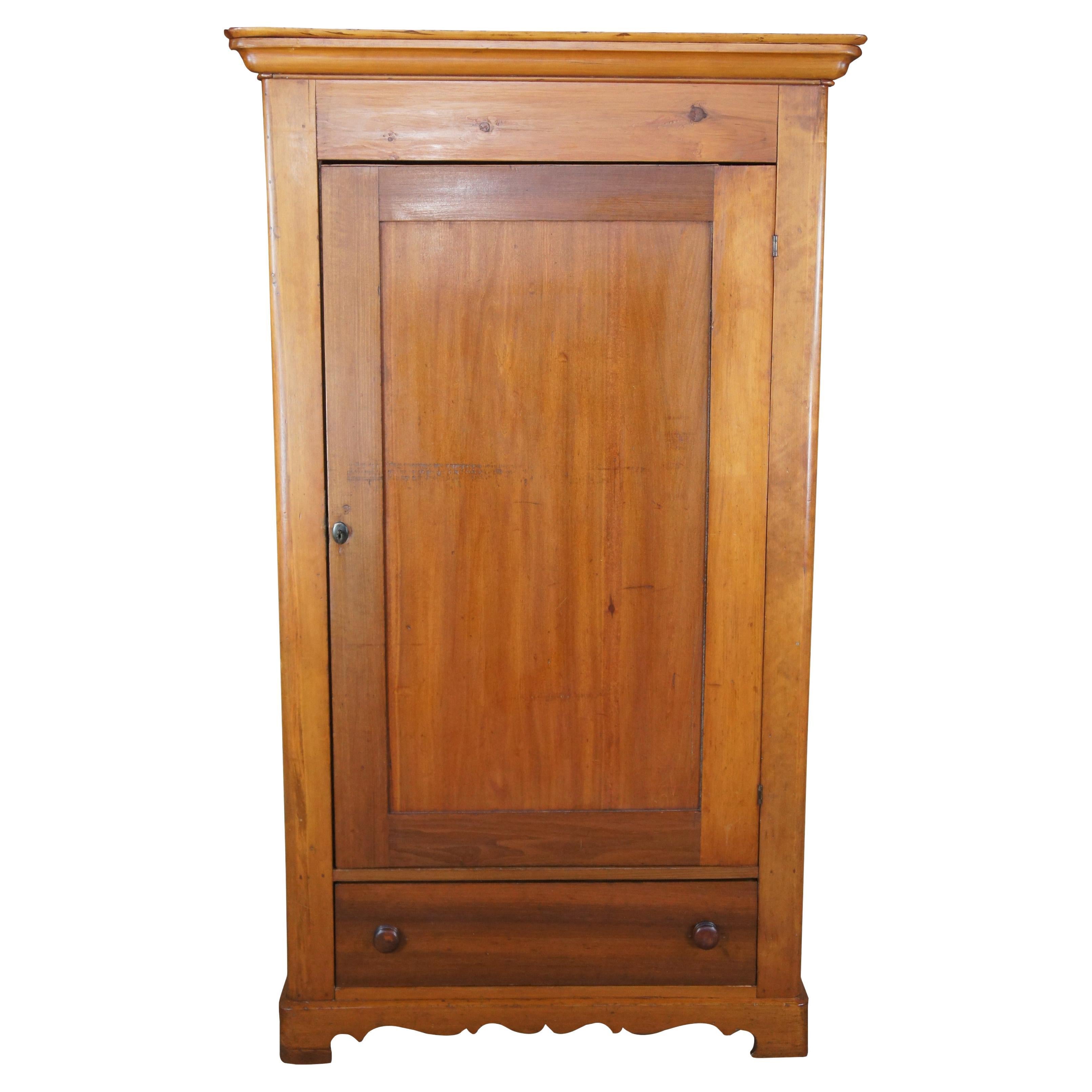 Antique French Louis Philippe Style Pine Armoire Wardrobe Linen Press