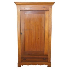 Antique French Louis Philippe Style Pine Armoire Wardrobe Linen Press Cupboard