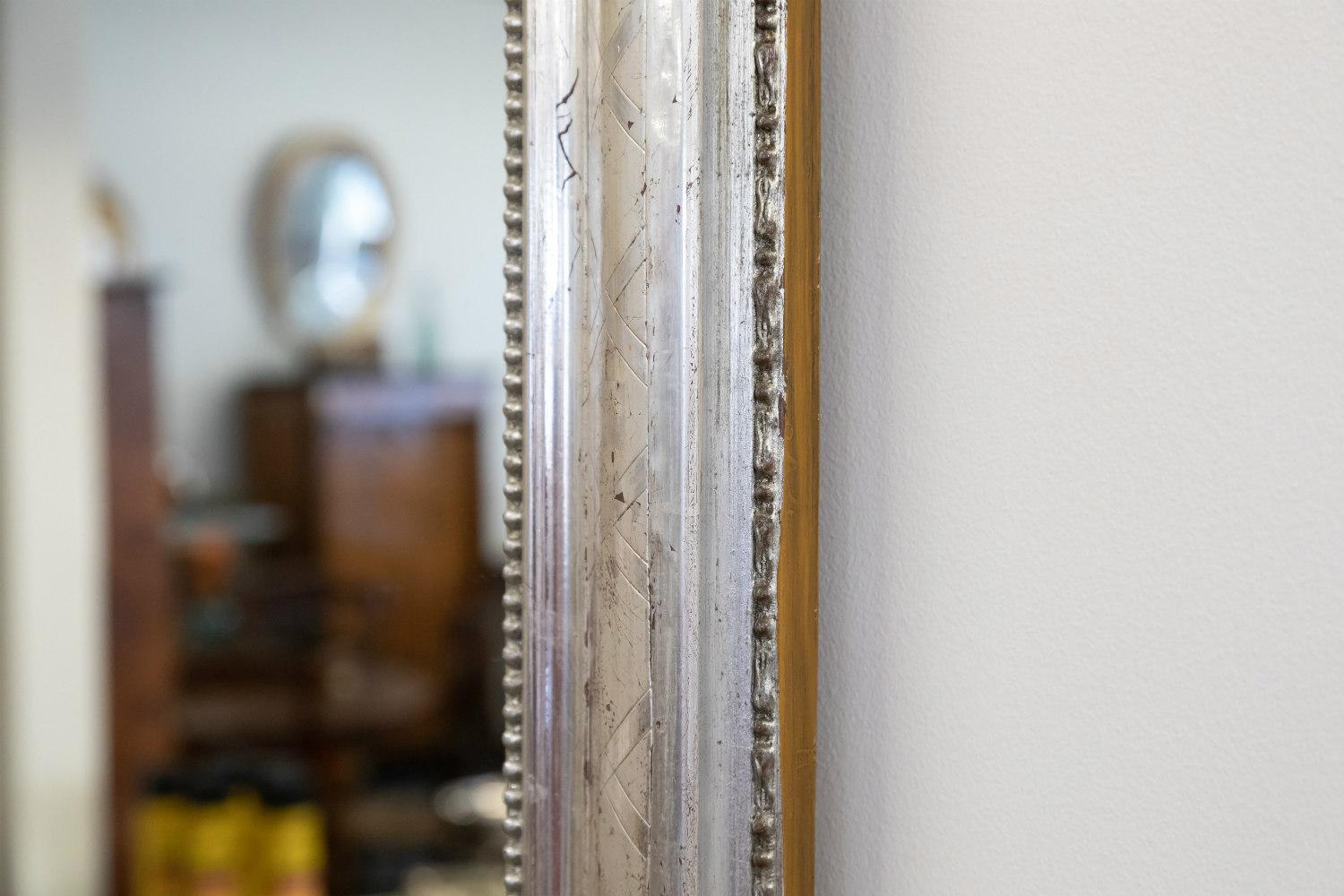 Antique French Louis Philippe Style Rectangular Silver Leaf Mirror 6