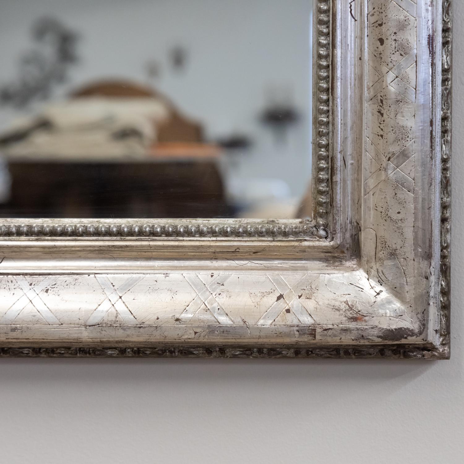 Antique French Louis Philippe Style Rectangular Silver Leaf Mirror 8