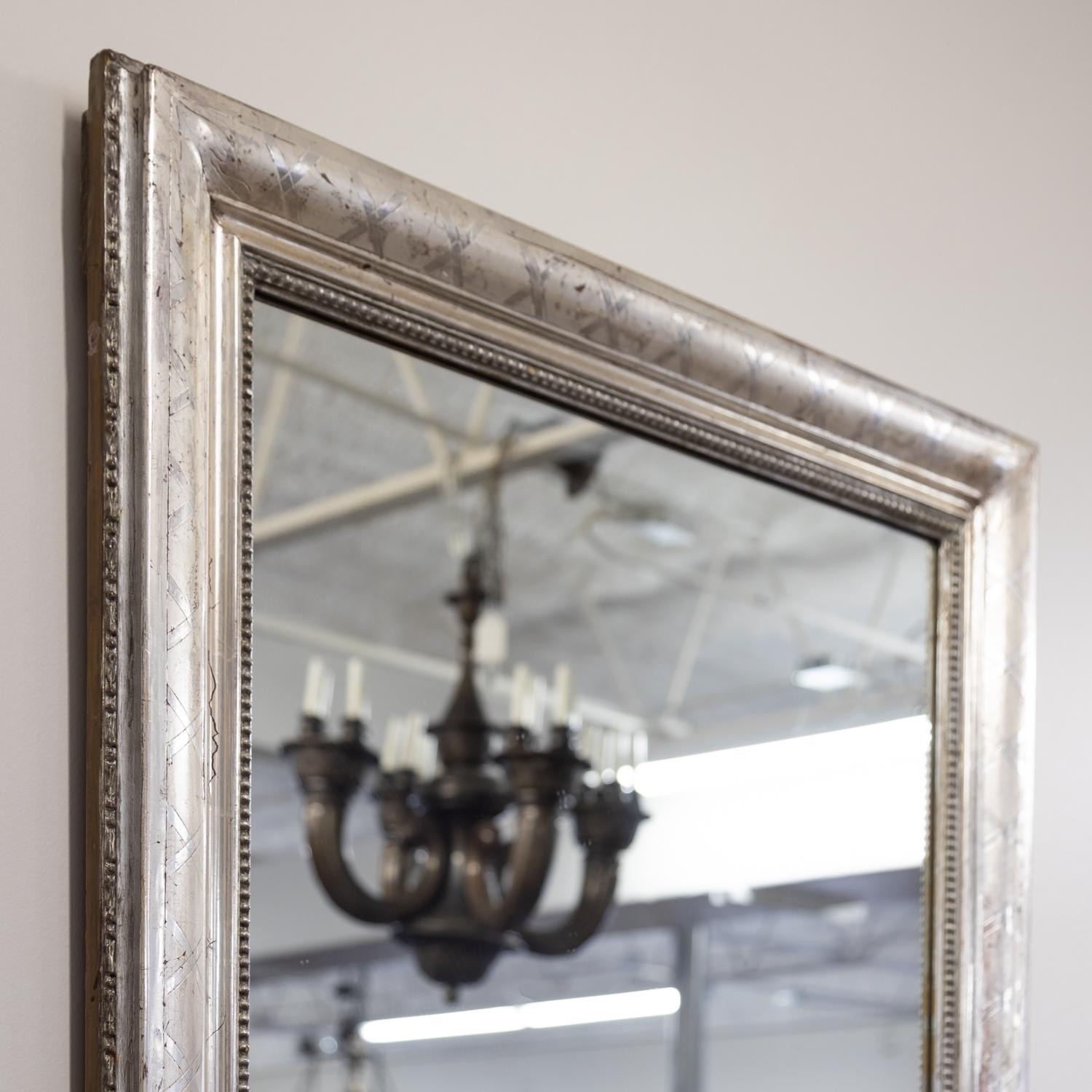 Antique French Louis Philippe Style Rectangular Silver Leaf Mirror In Good Condition In Birmingham, AL
