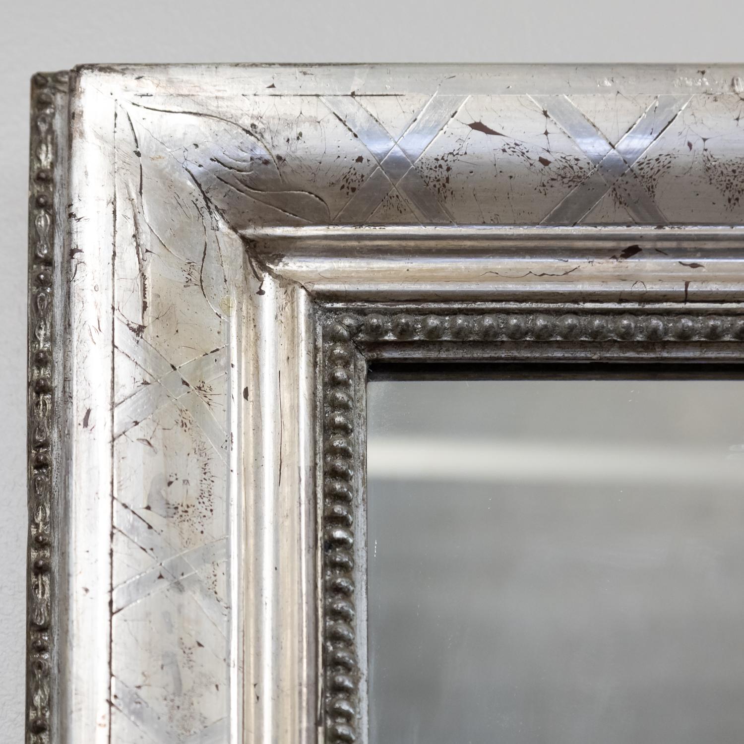 Late 19th Century Antique French Louis Philippe Style Rectangular Silver Leaf Mirror