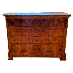 Antique French Louis Philippe Style Walnut Bureau Commode With Green Marble Top