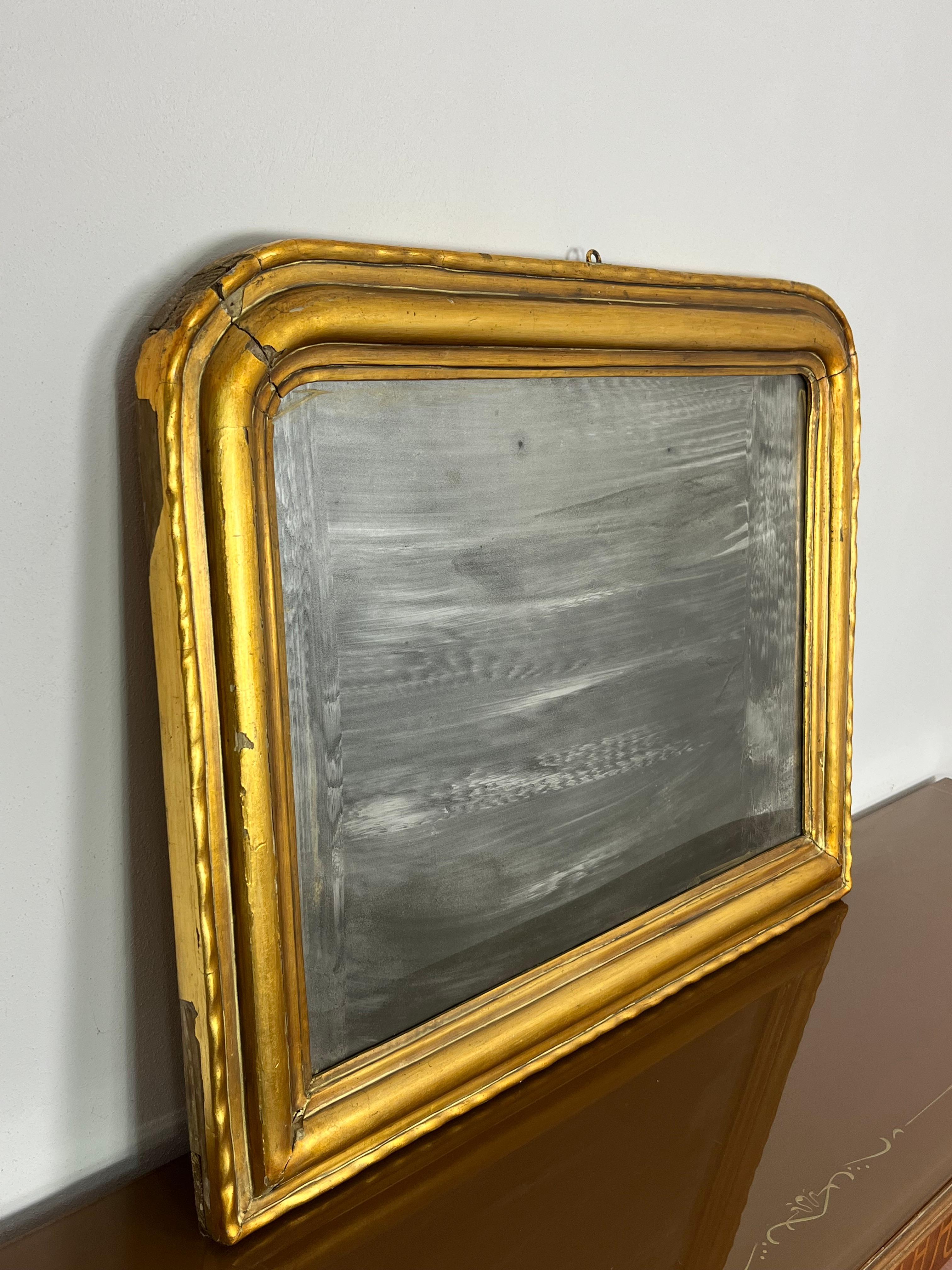 Antique French Louis Philippe Wall Mirror In Wood And Gold Leaf, 1930s For Sale 6