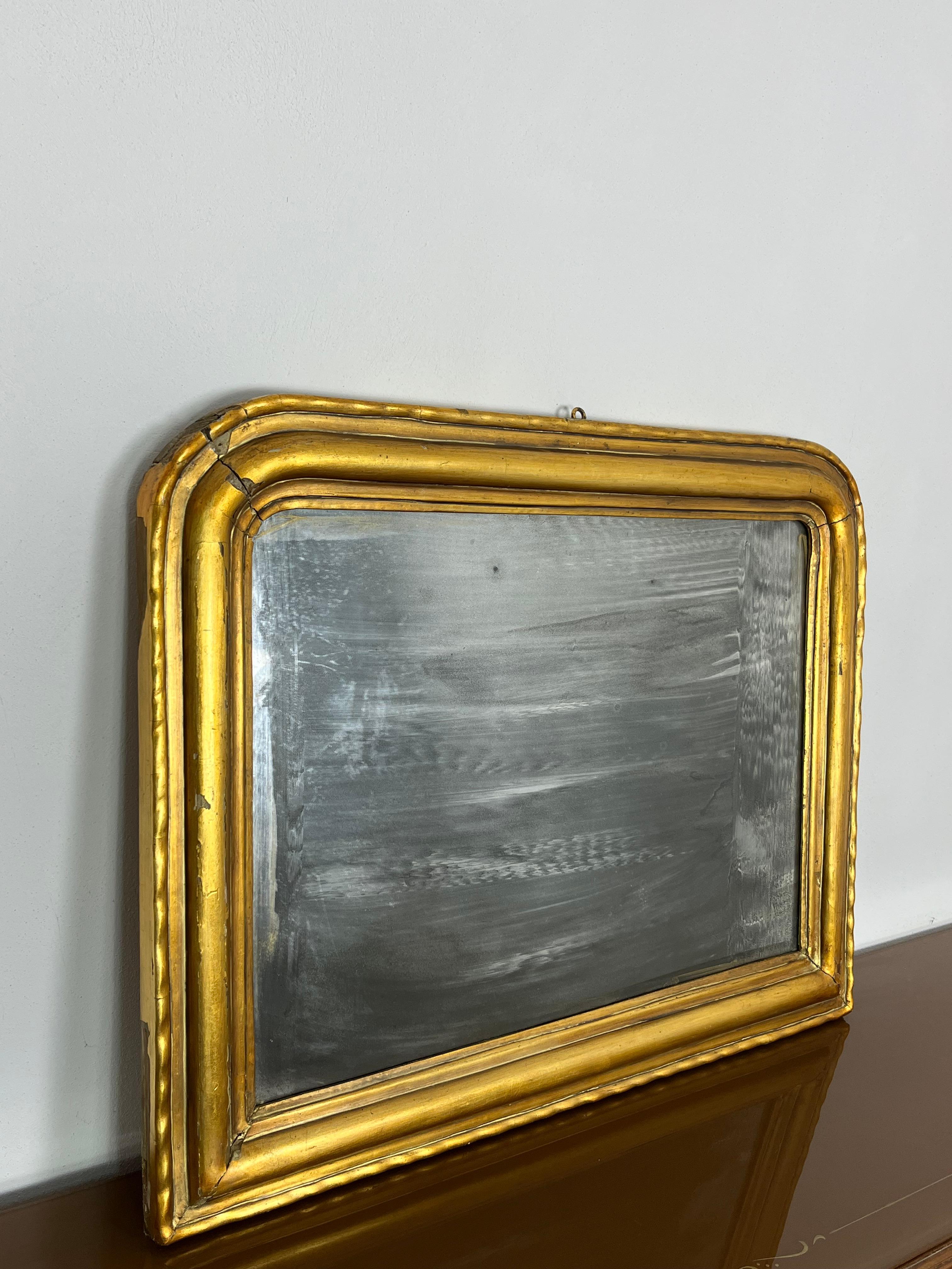 Antique French Louis Philippe Wall Mirror In Wood And Gold Leaf, 1930s For Sale 7