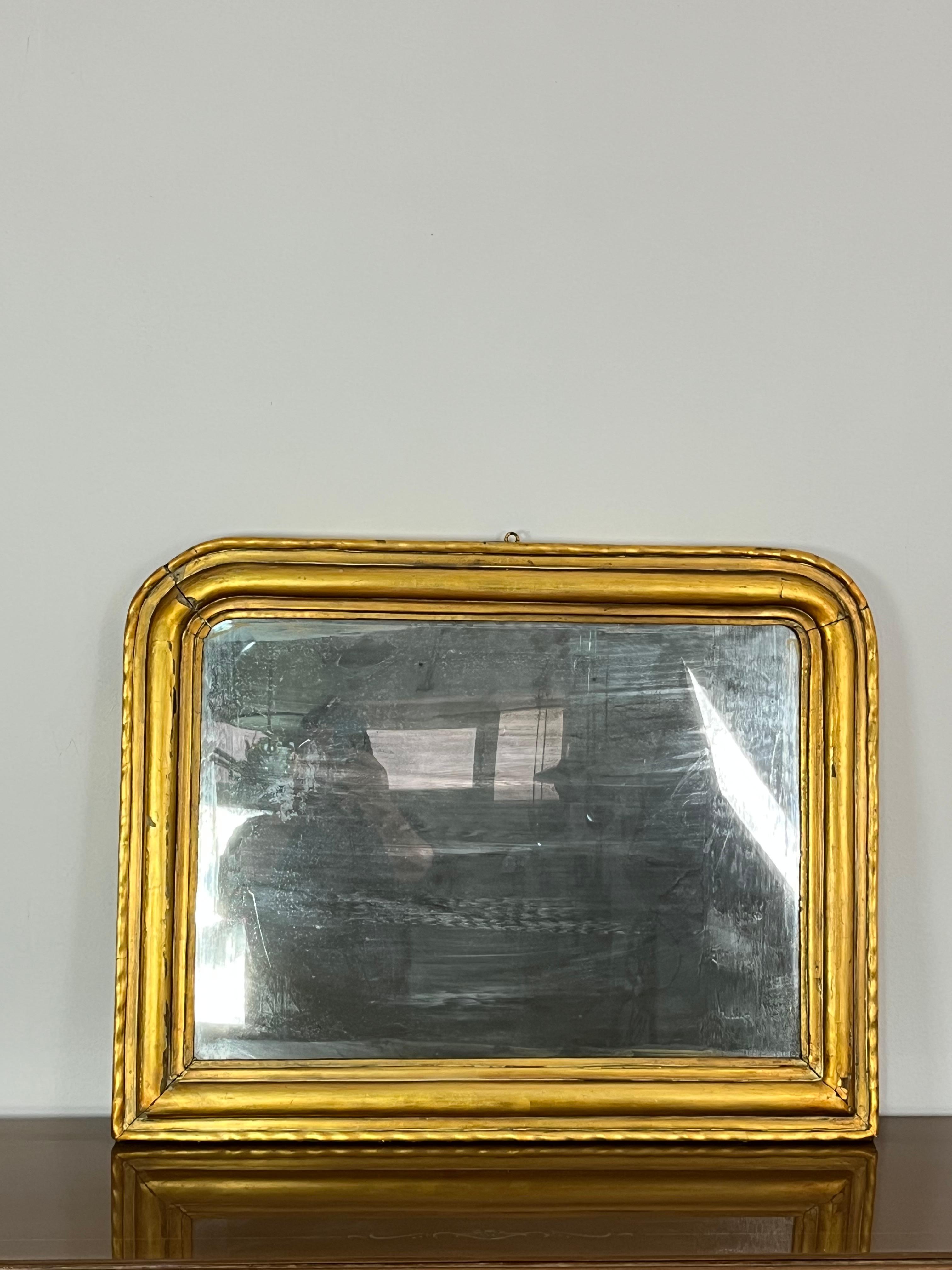 Mid-20th Century Antique French Louis Philippe Wall Mirror In Wood And Gold Leaf, 1930s For Sale