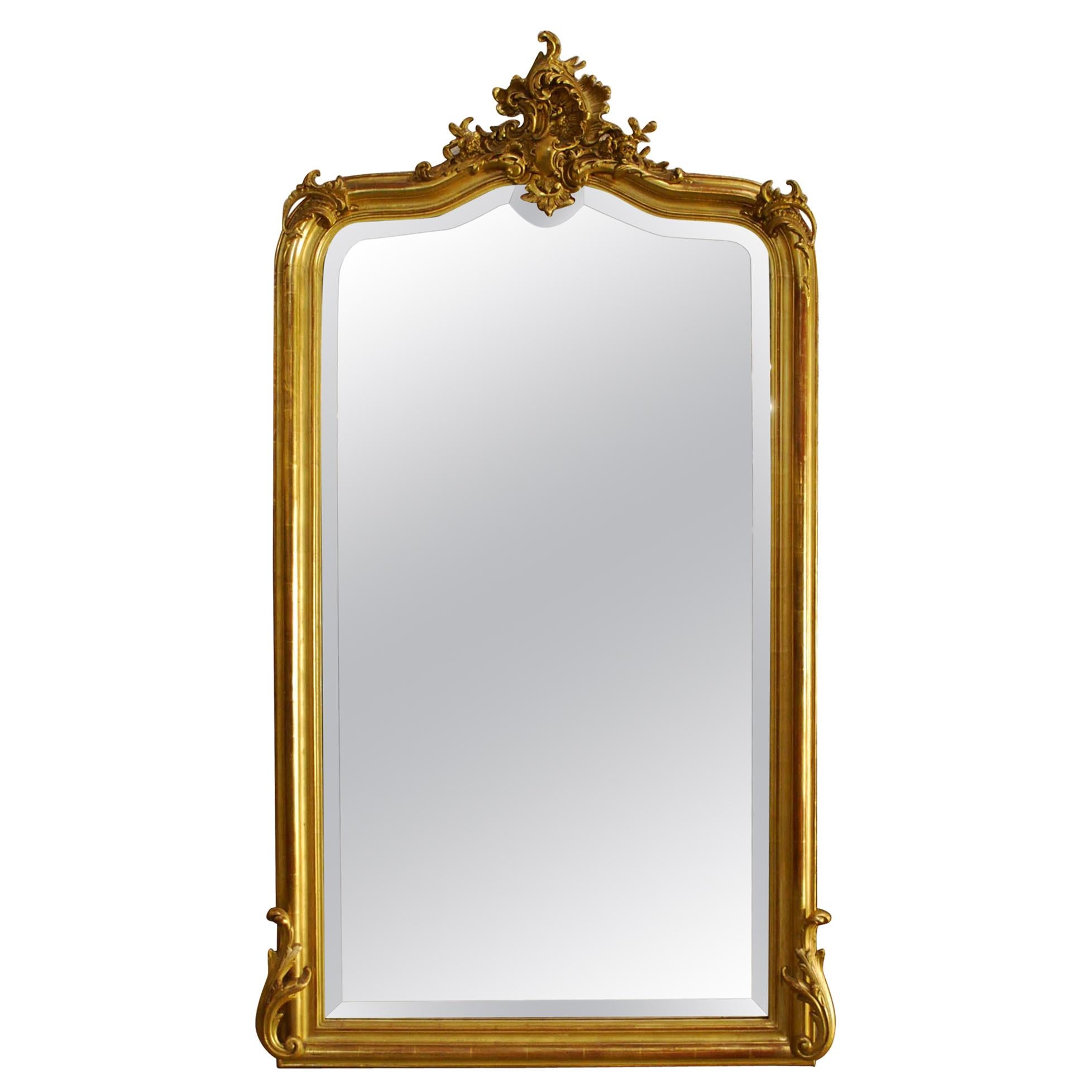 Antique French Louis Quinze or Rococo Gold Gilt Mirror