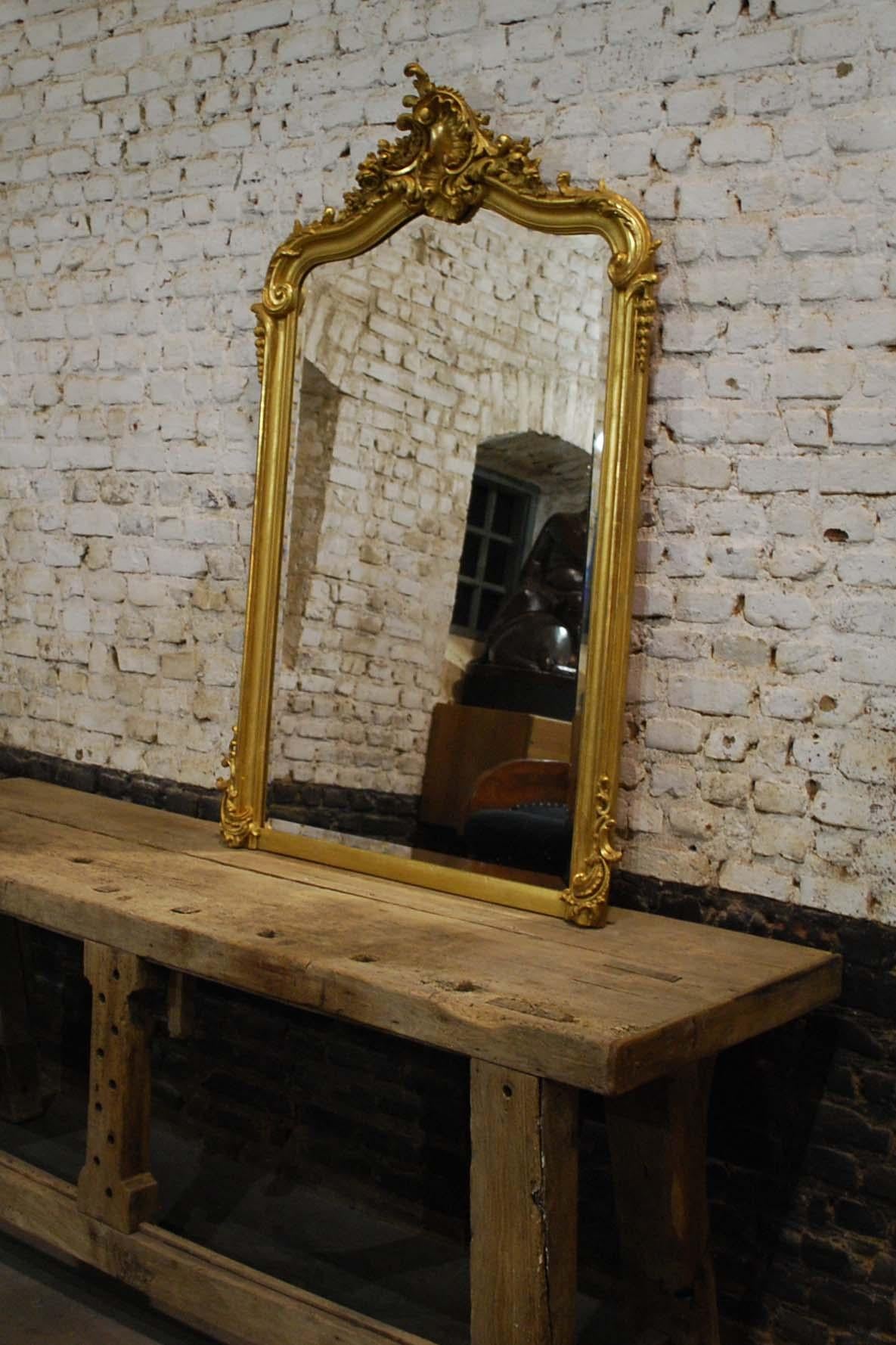 Antique French Louis Quinze or Rococo Gold Gilt Mirror with Facetted Glass 4
