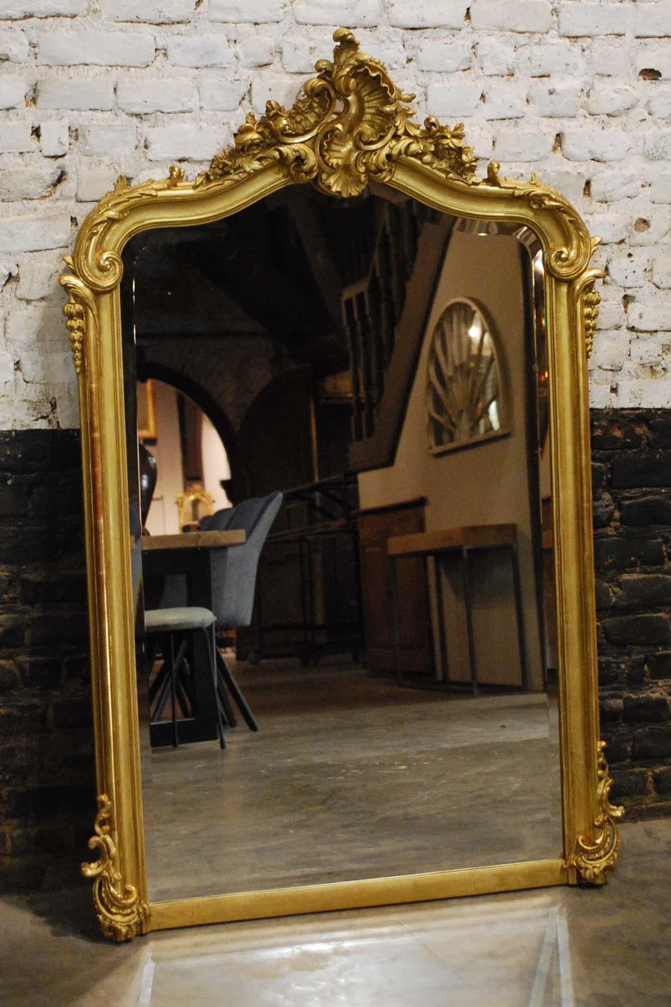 Louis XV Antique French Louis Quinze or Rococo Gold Gilt Mirror with Facetted Glass