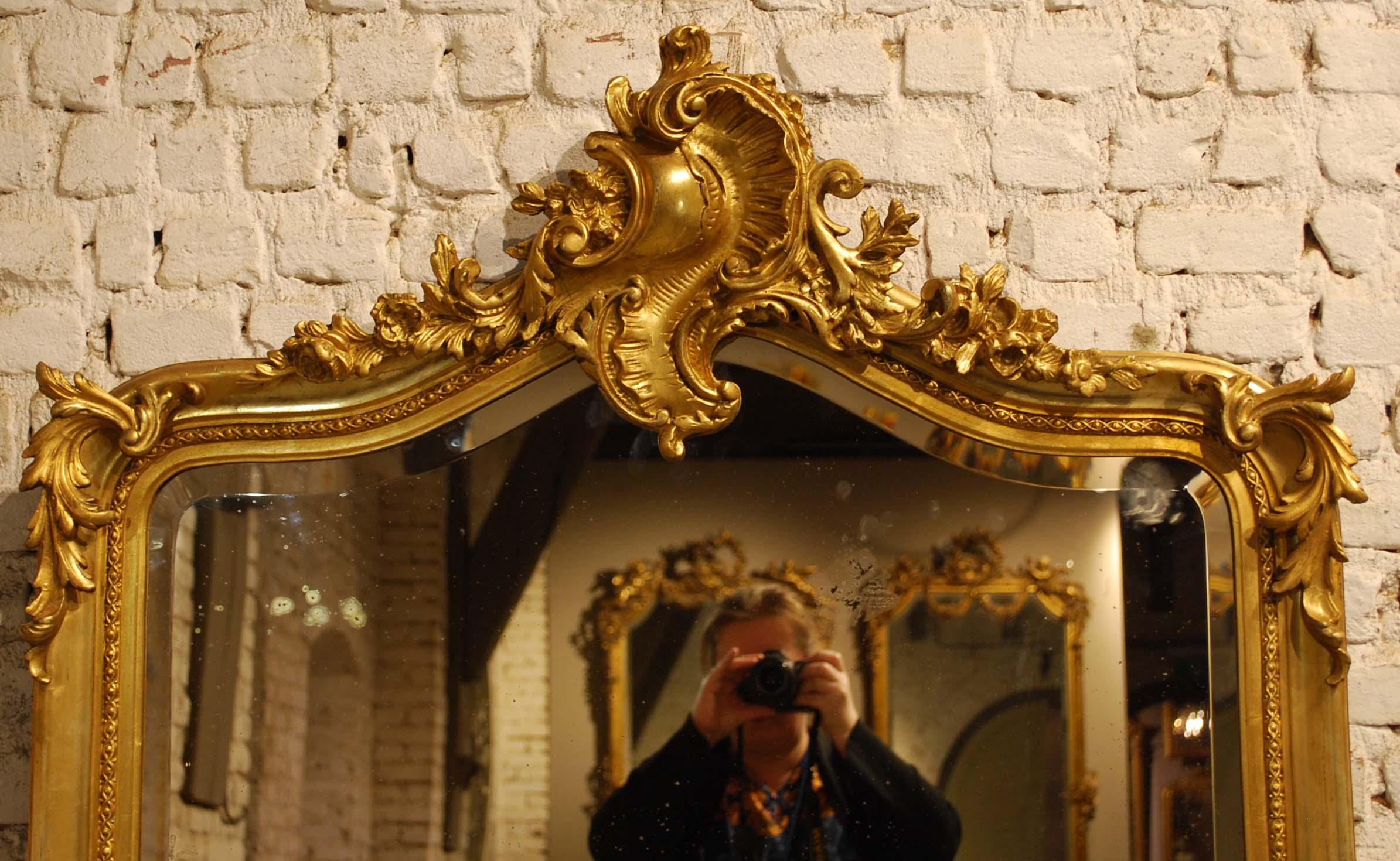 Louis XV Antique French Louis Quinze or Rococo Gold Gilt Mirror with Facetted Glass