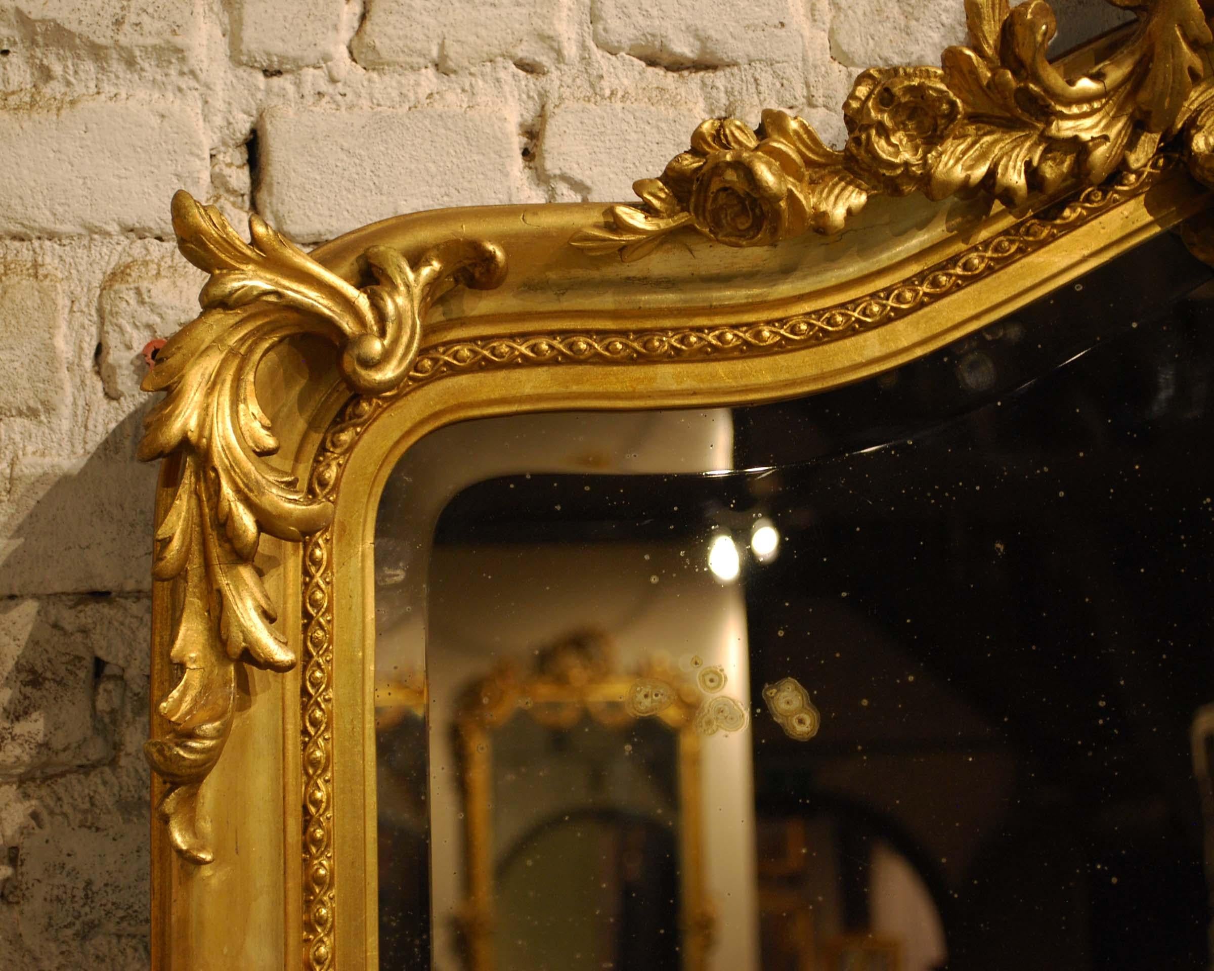 19th Century Antique French Louis Quinze or Rococo Gold Gilt Mirror with Facetted Glass