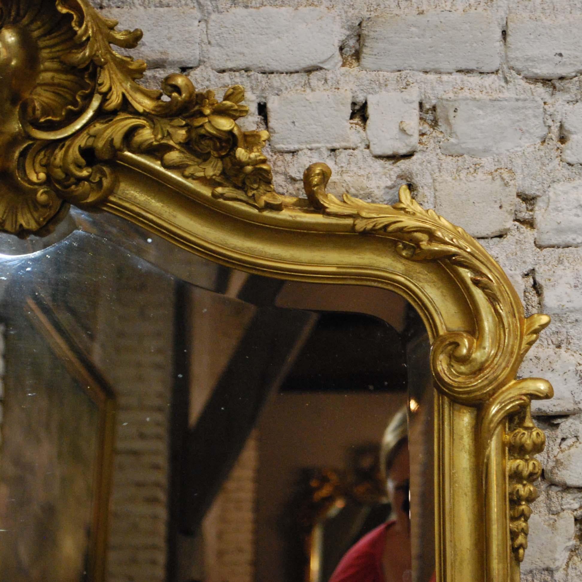 Antique French Louis Quinze or Rococo Gold Gilt Mirror with Facetted Glass 1