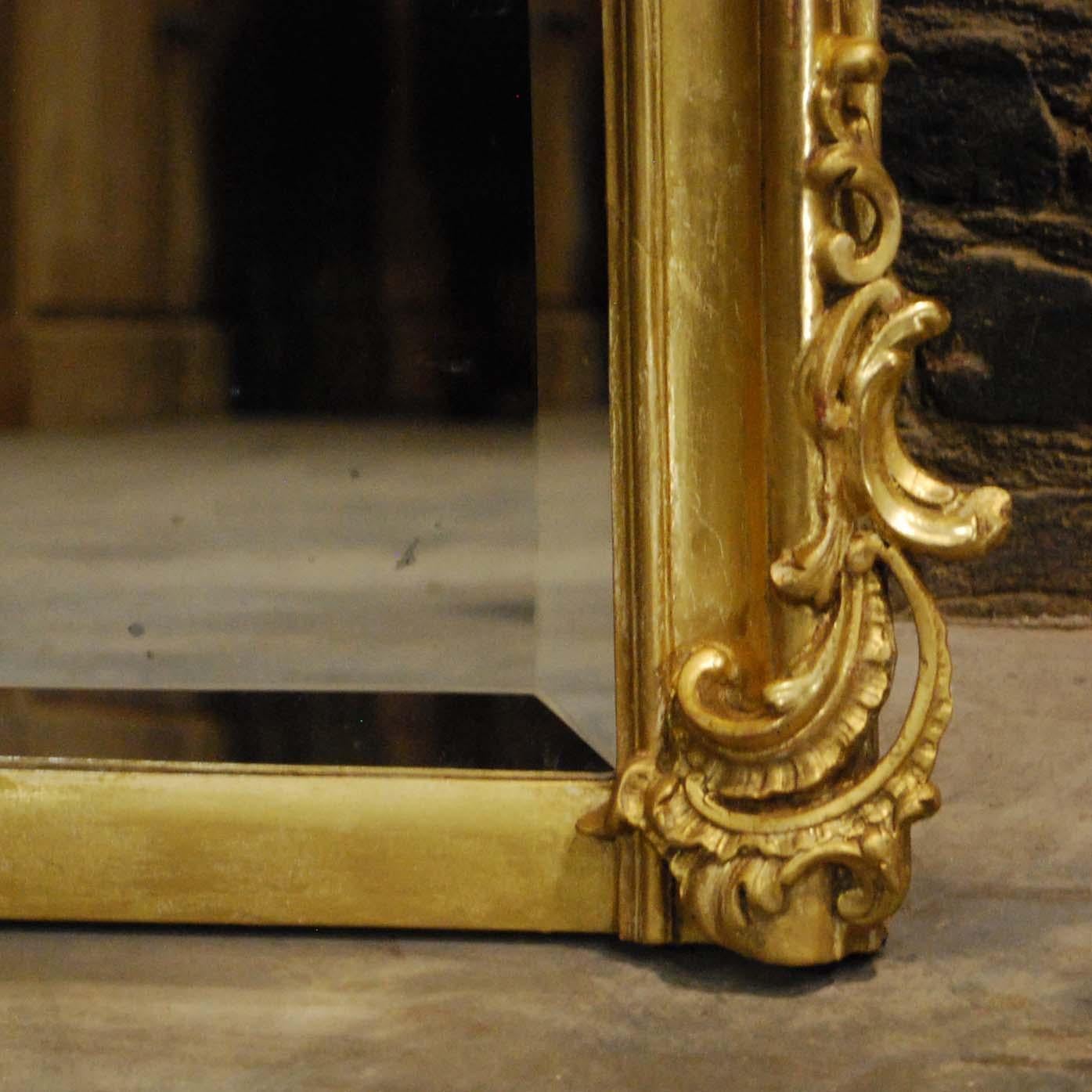 Antique French Louis Quinze or Rococo Gold Gilt Mirror with Facetted Glass 3