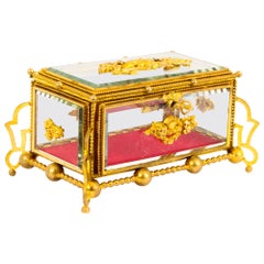 Antique French Louis Reviva Ormolu and Glass Jewellery Casket, 19th Century