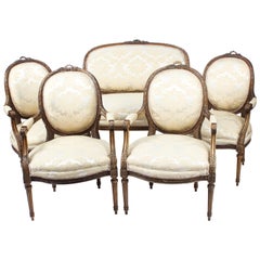 Antique French Louis Revival 5-Piece Salon Suite Sofa Armchairs 19th Century