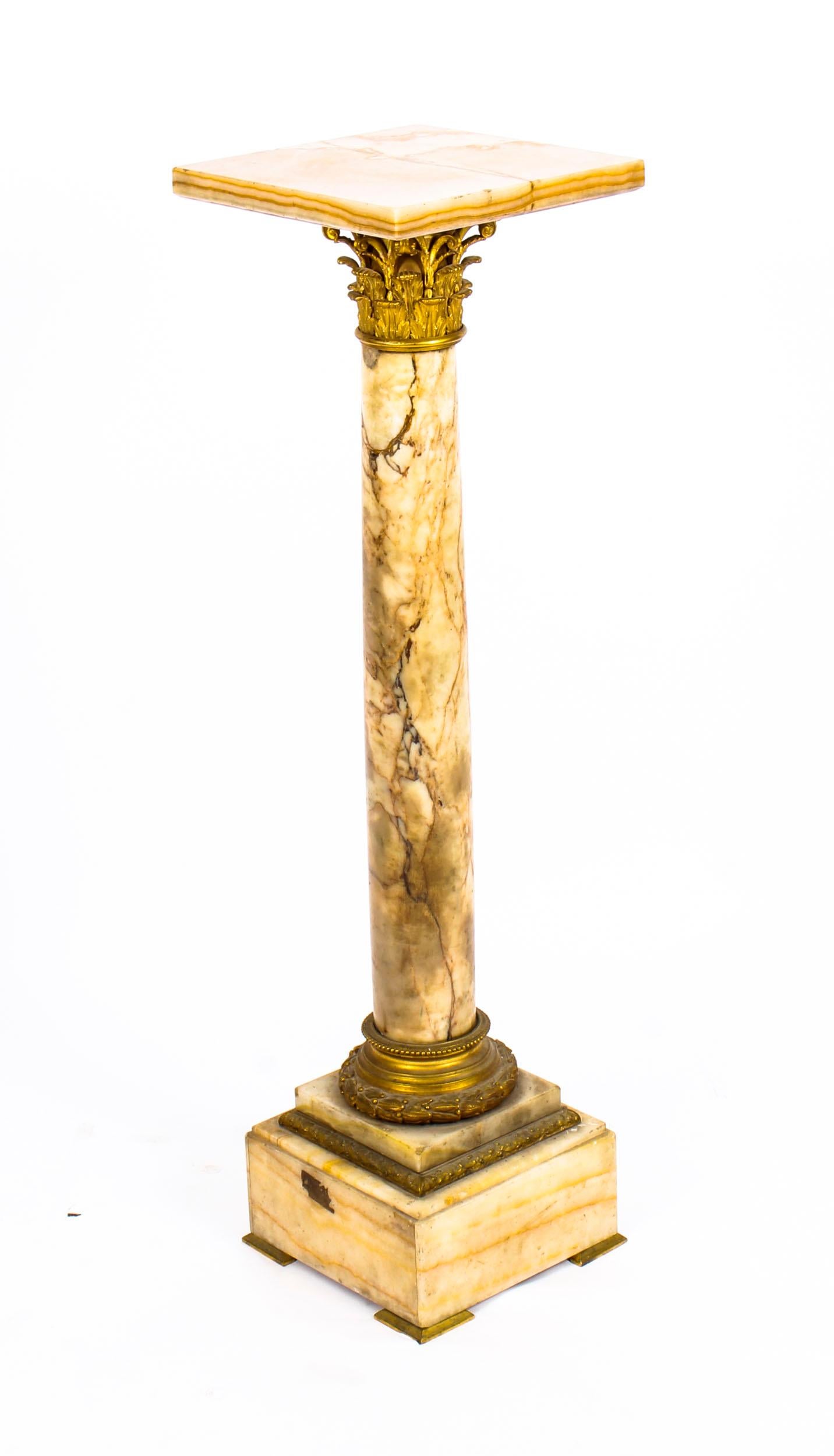 Louis XVI Antique French Louis Revival Alabaster Ormolu Mounted Torchere Pedestal