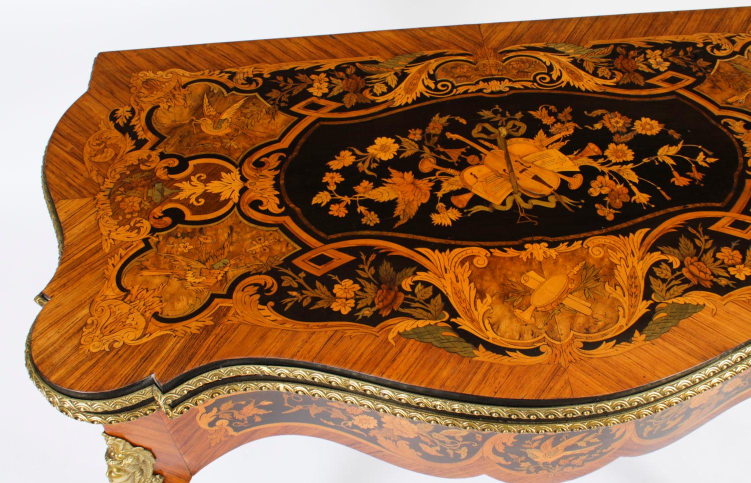Louis XV Antique French Louis Revival Floral Marquetry Card Table 19th C For Sale