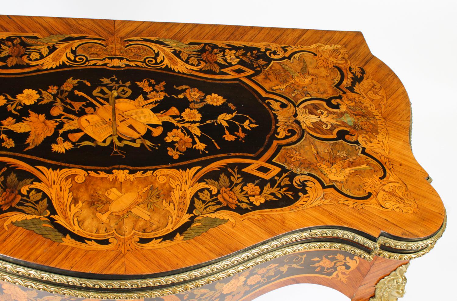English Antique French Louis Revival Floral Marquetry Card Table 19th C For Sale