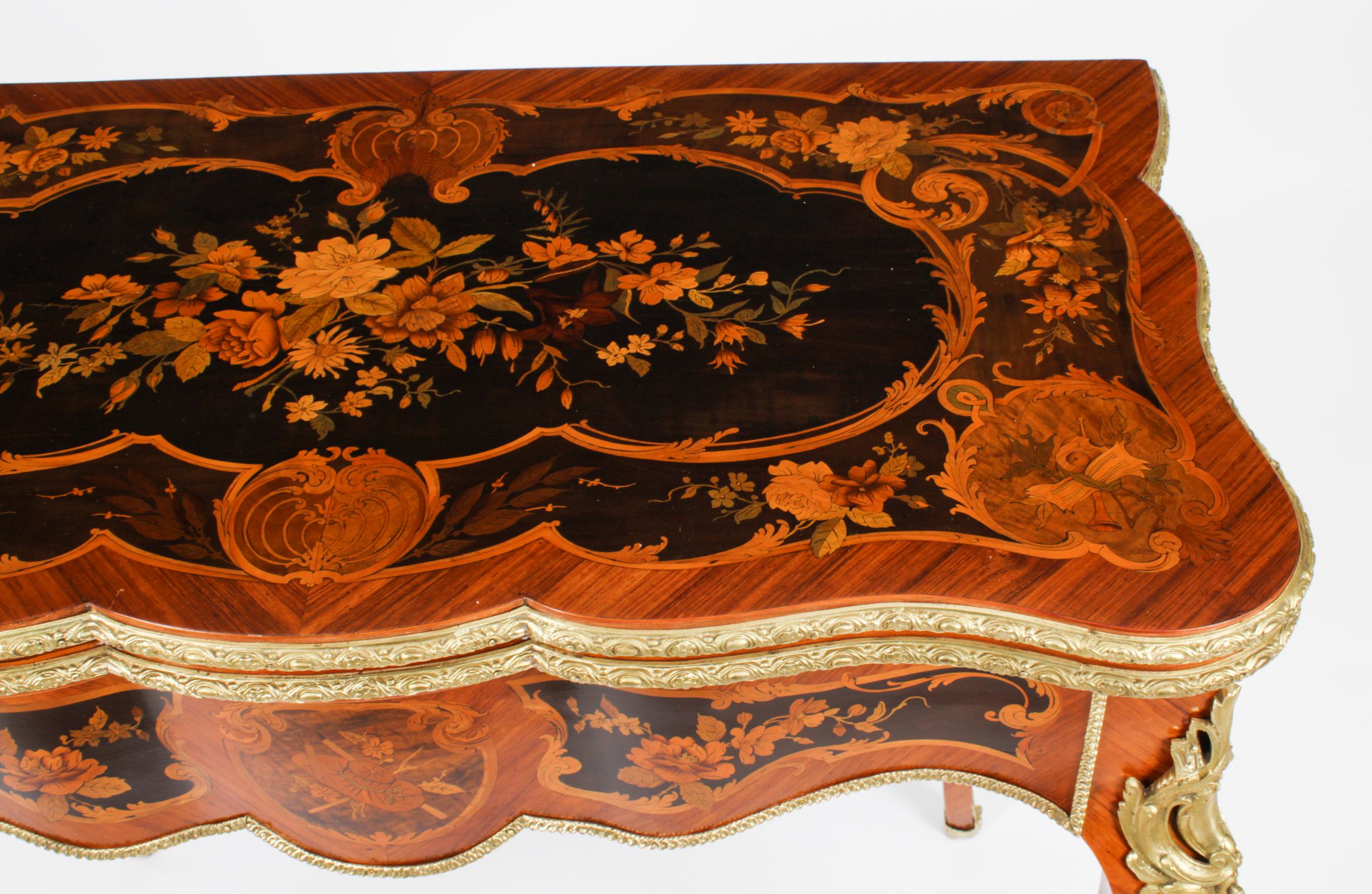 Late 19th Century Antique French Louis Revival Floral Marquetry Card Table 19th C
