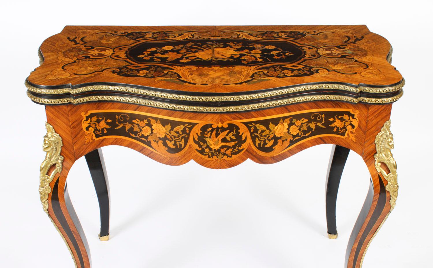 Antique French Louis Revival Floral Marquetry Card Table 19th C In Good Condition For Sale In London, GB