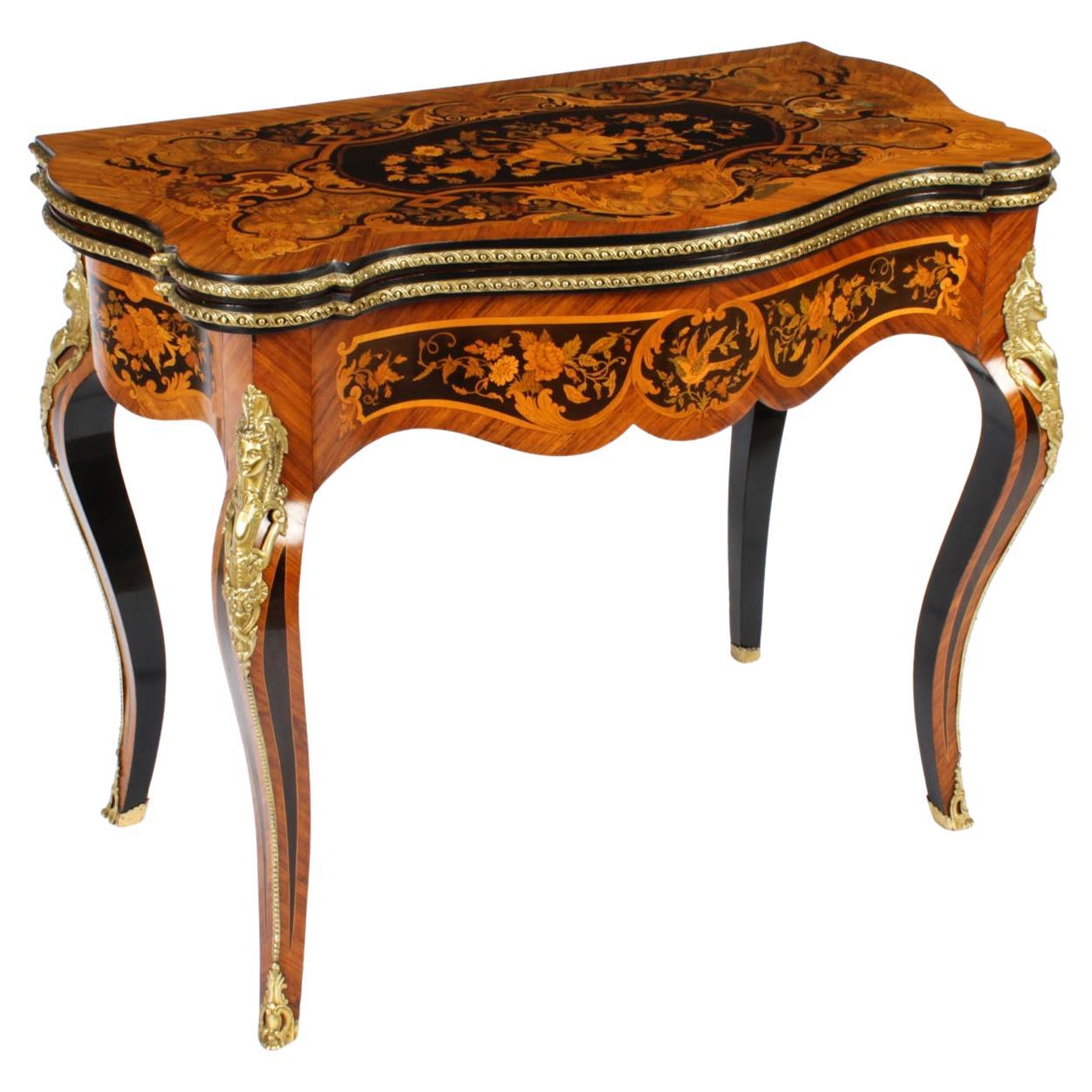 Antique French Louis Revival Floral Marquetry Card Table 19th C For Sale