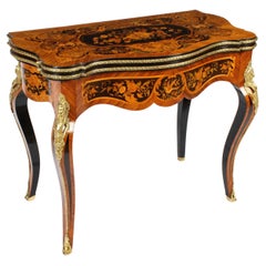 Used French Louis Revival Floral Marquetry Card Table 19th C