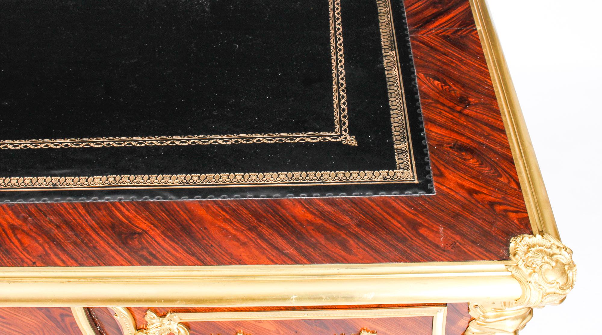 Leather Antique French Louis Revival Kingwood & Ormolu Bureau Plat Desk, 19th Century