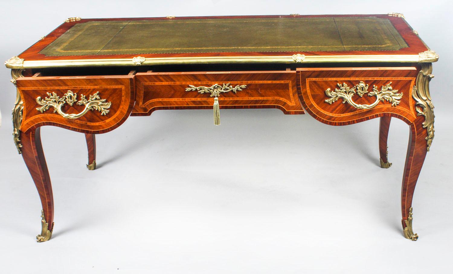 Antique French Louis Revival Kingwood & Ormolu Bureau Plat Desk 19th Century 6