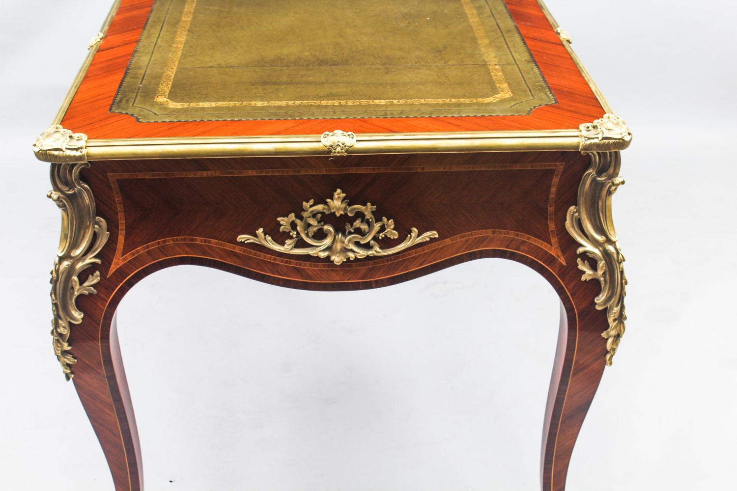 Antique French Louis Revival Kingwood & Ormolu Bureau Plat Desk 19th Century 14