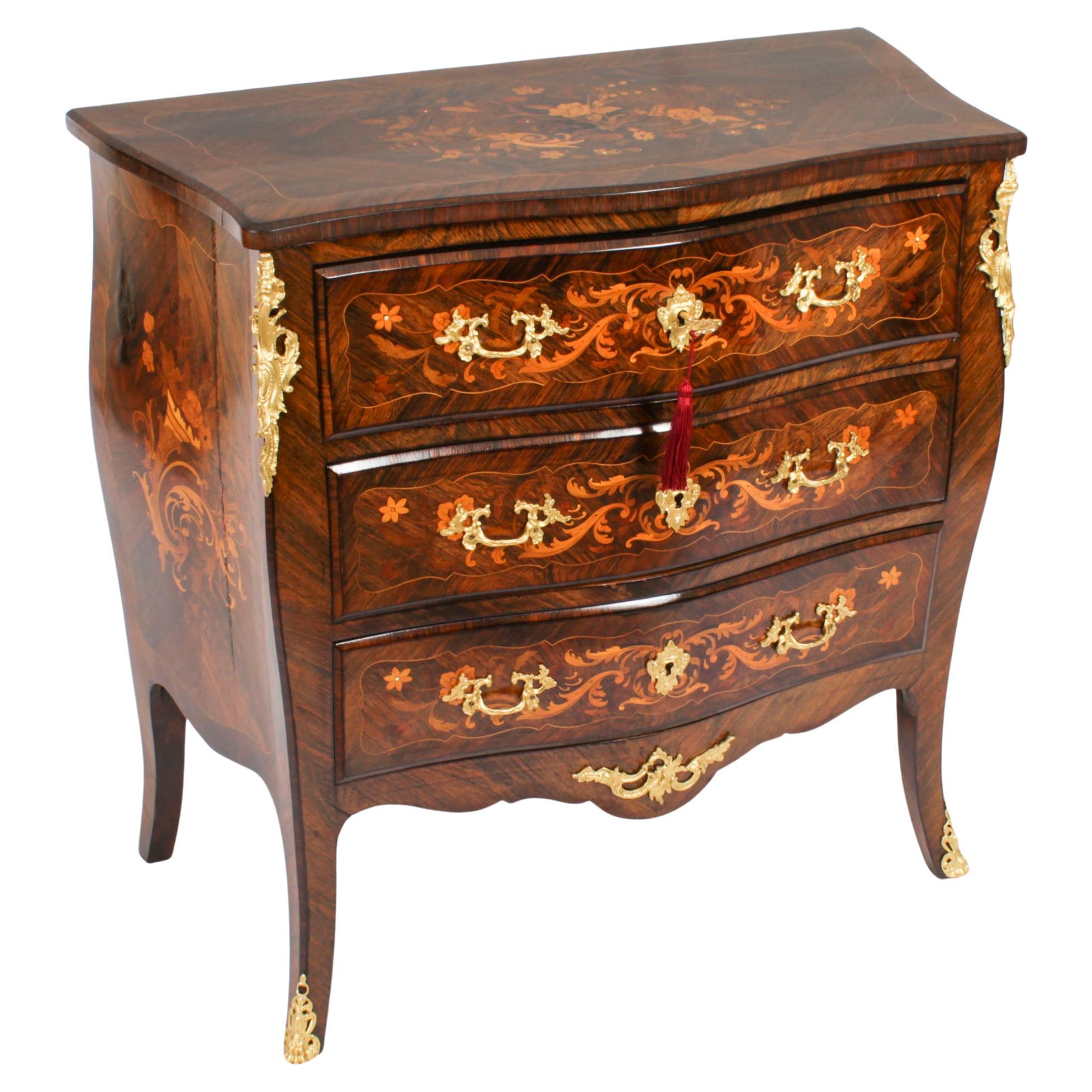 Antique French Louis Revival Marquetry Commode Chest of Drawers 19th Century For Sale
