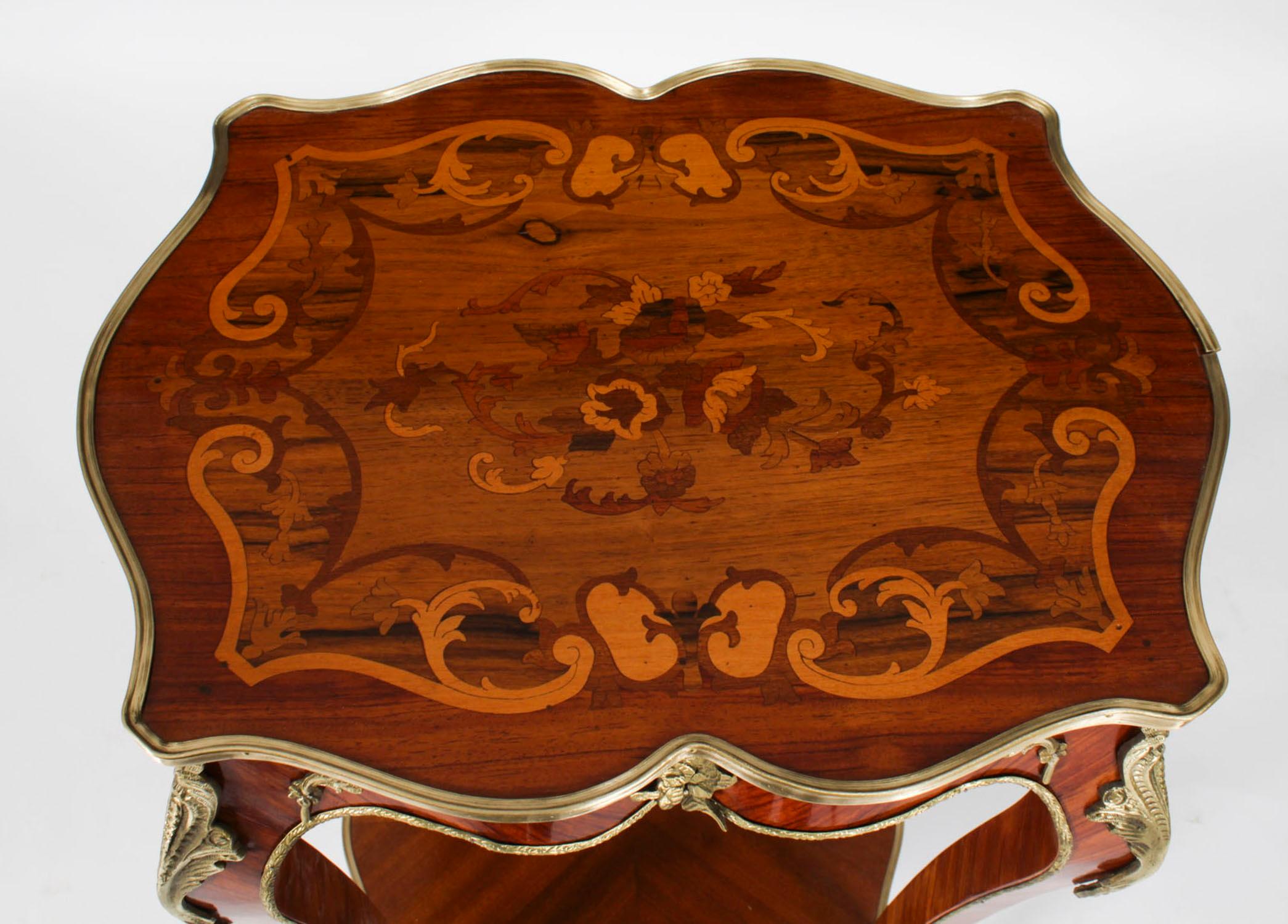 Francese Antique French Louis Revival Marqutry Ormolu Occasional Table 19° Secolo in vendita