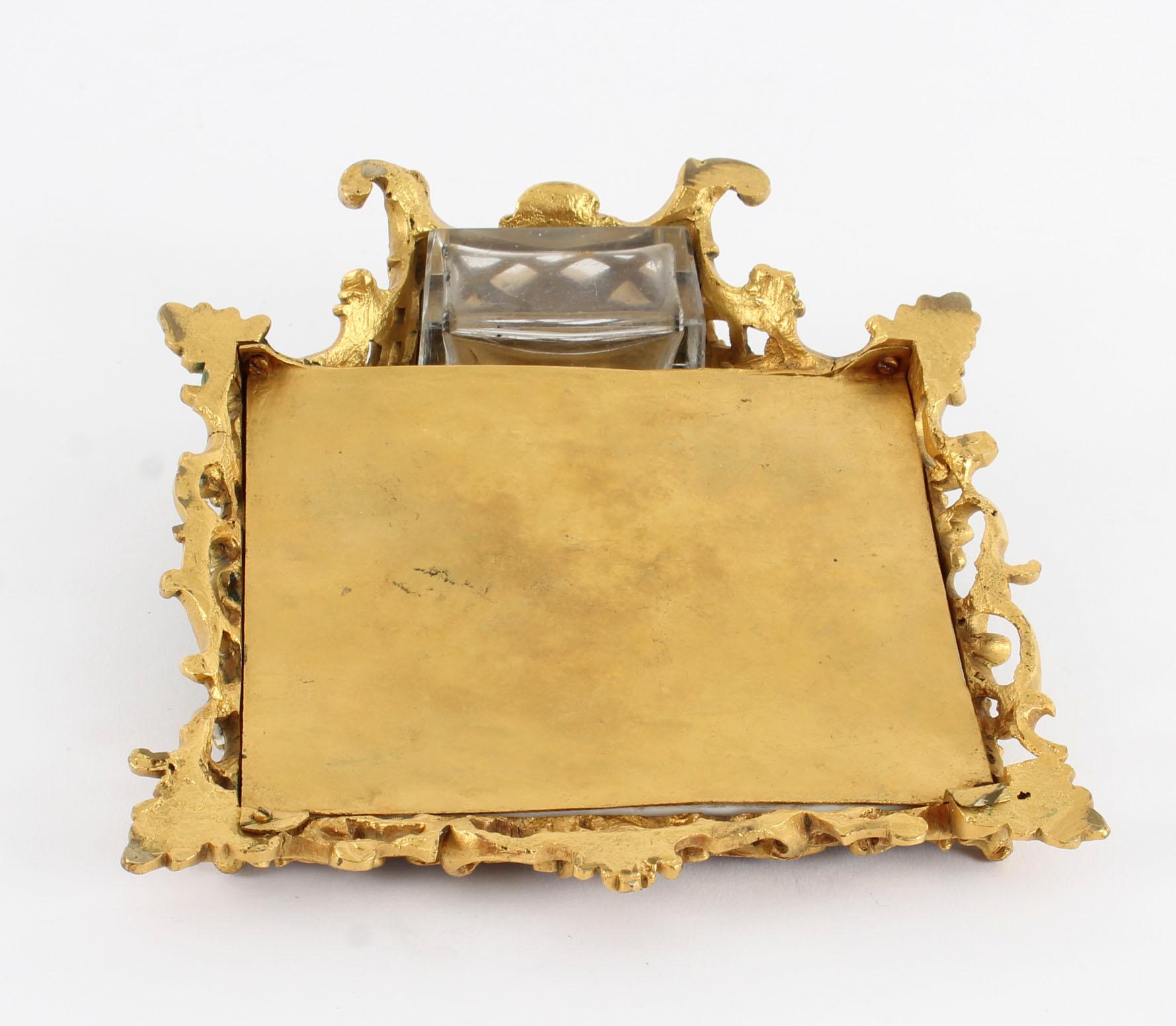French Louis Revival Ormolu & Sevres Porcelain Inkstand, 1870, 19th Century 9