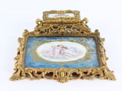 French Louis Revival Ormolu & Sevres Porcelain Inkstand, 1870, 19th Century