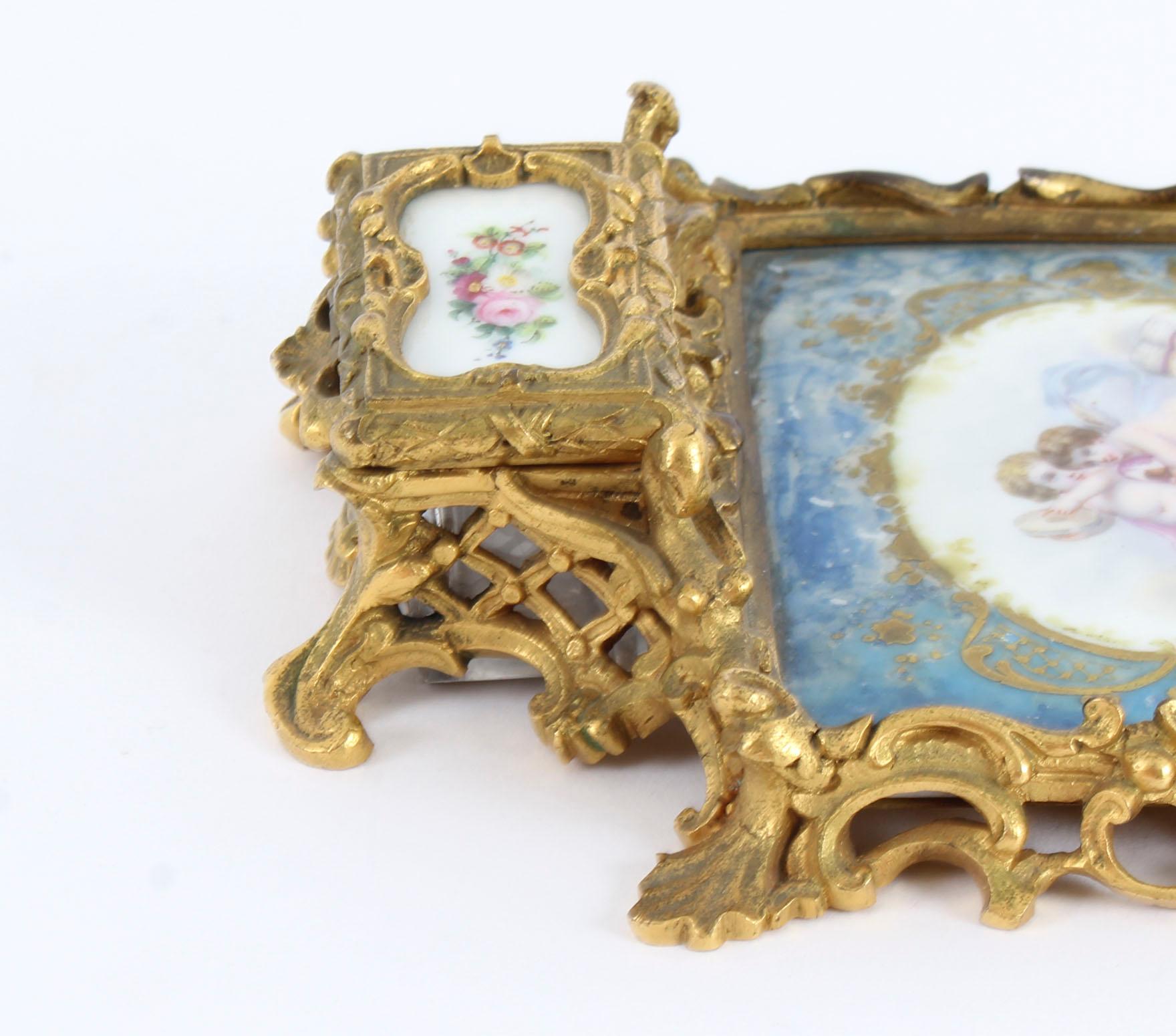 Late 19th Century French Louis Revival Ormolu & Sevres Porcelain Inkstand, 1870, 19th Century