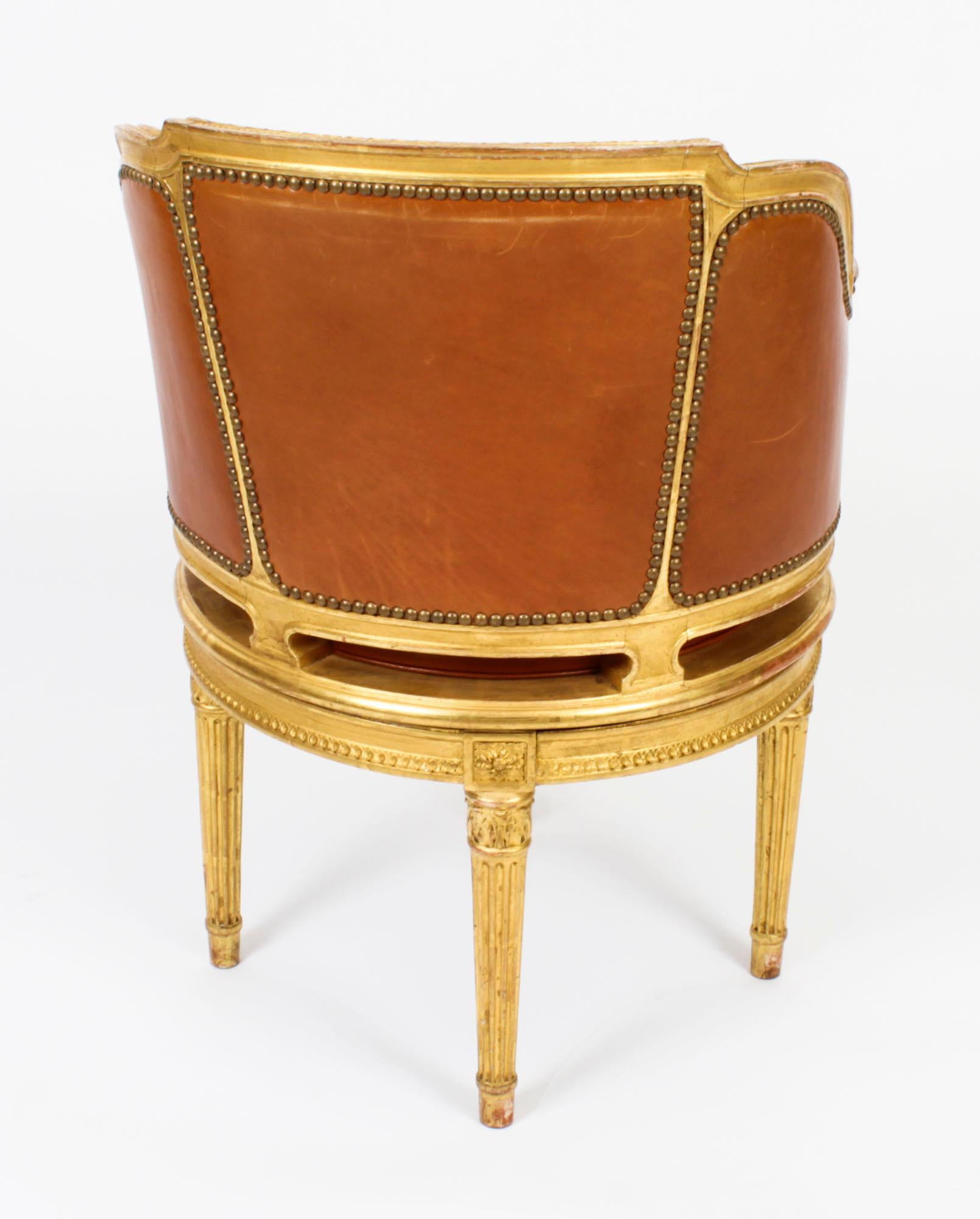 Antique French Louis Revival Revolving Fauteuil de Bureau Desk Chair 19th C. 9