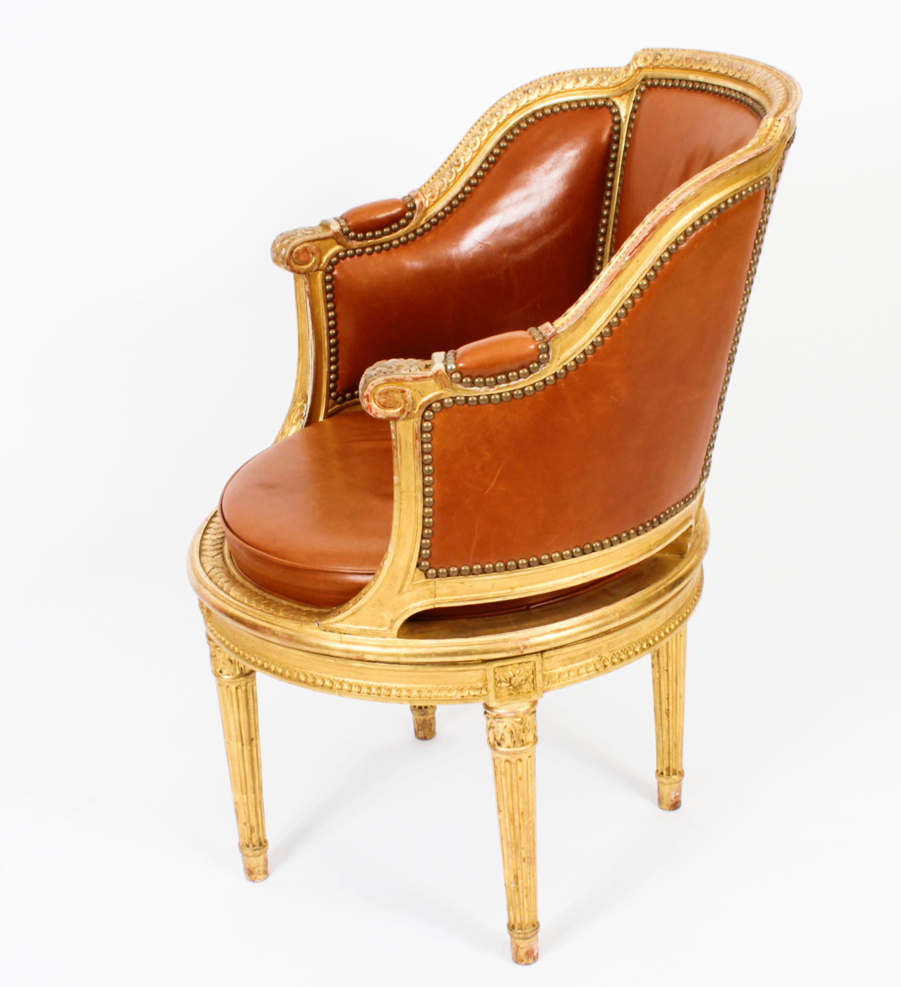 Antique French Louis Revival Revolving Fauteuil de Bureau Desk Chair 19th C. In Good Condition In London, GB
