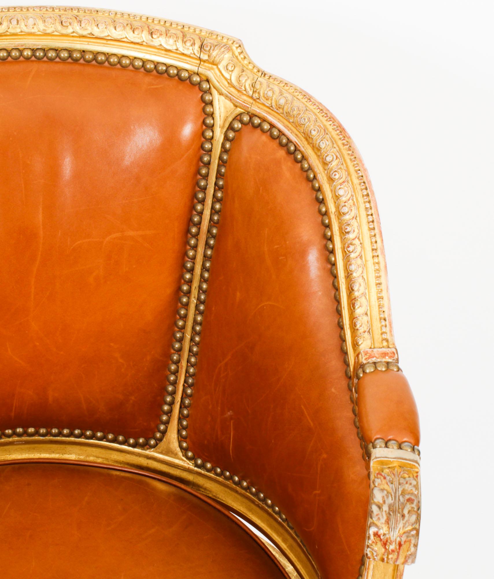 Leather Antique French Louis Revival Revolving Fauteuil de Bureau Desk Chair 19th C.