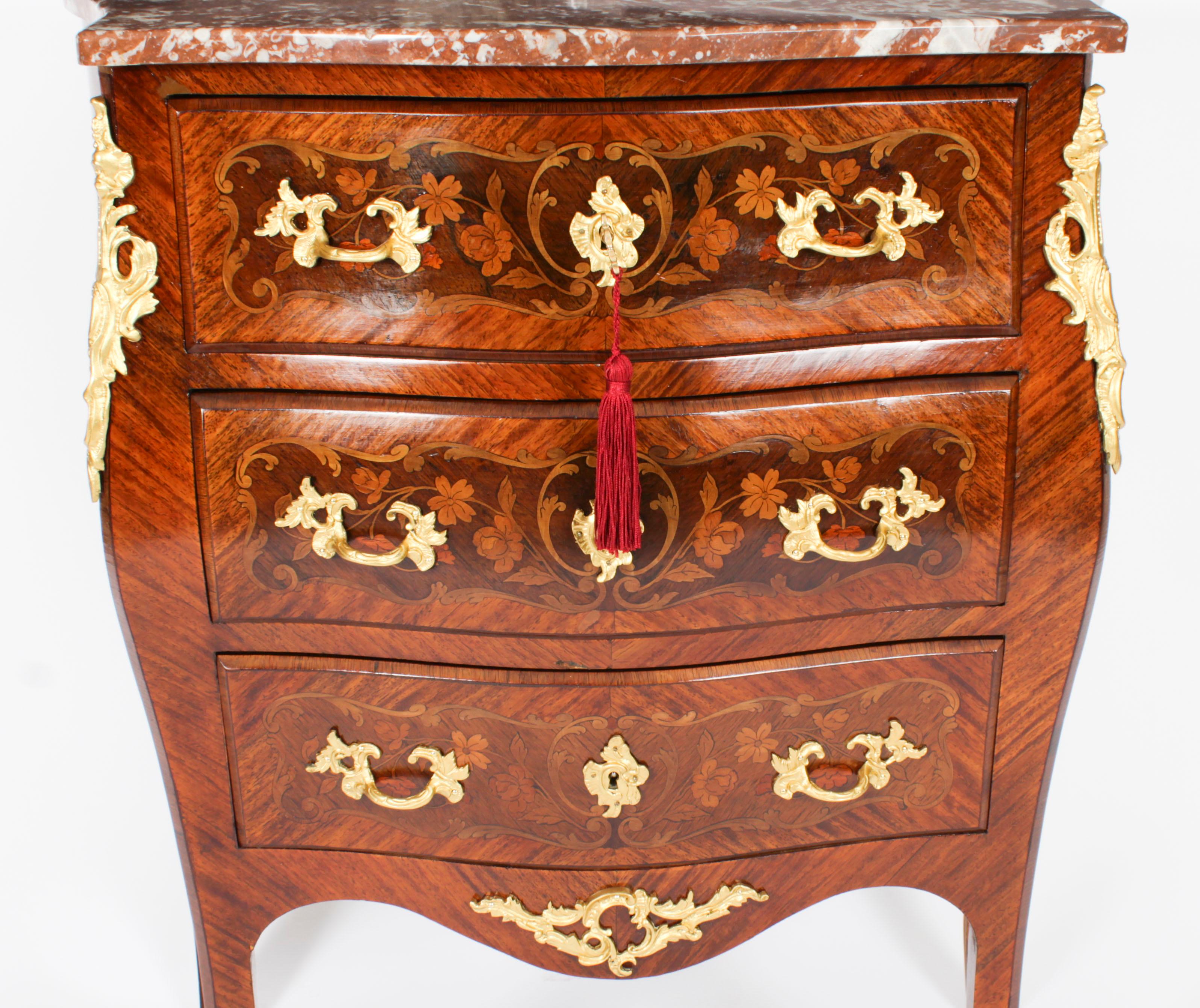 Antique French Louis Revival Walnut Marquetry Commode 19th Century For Sale 1