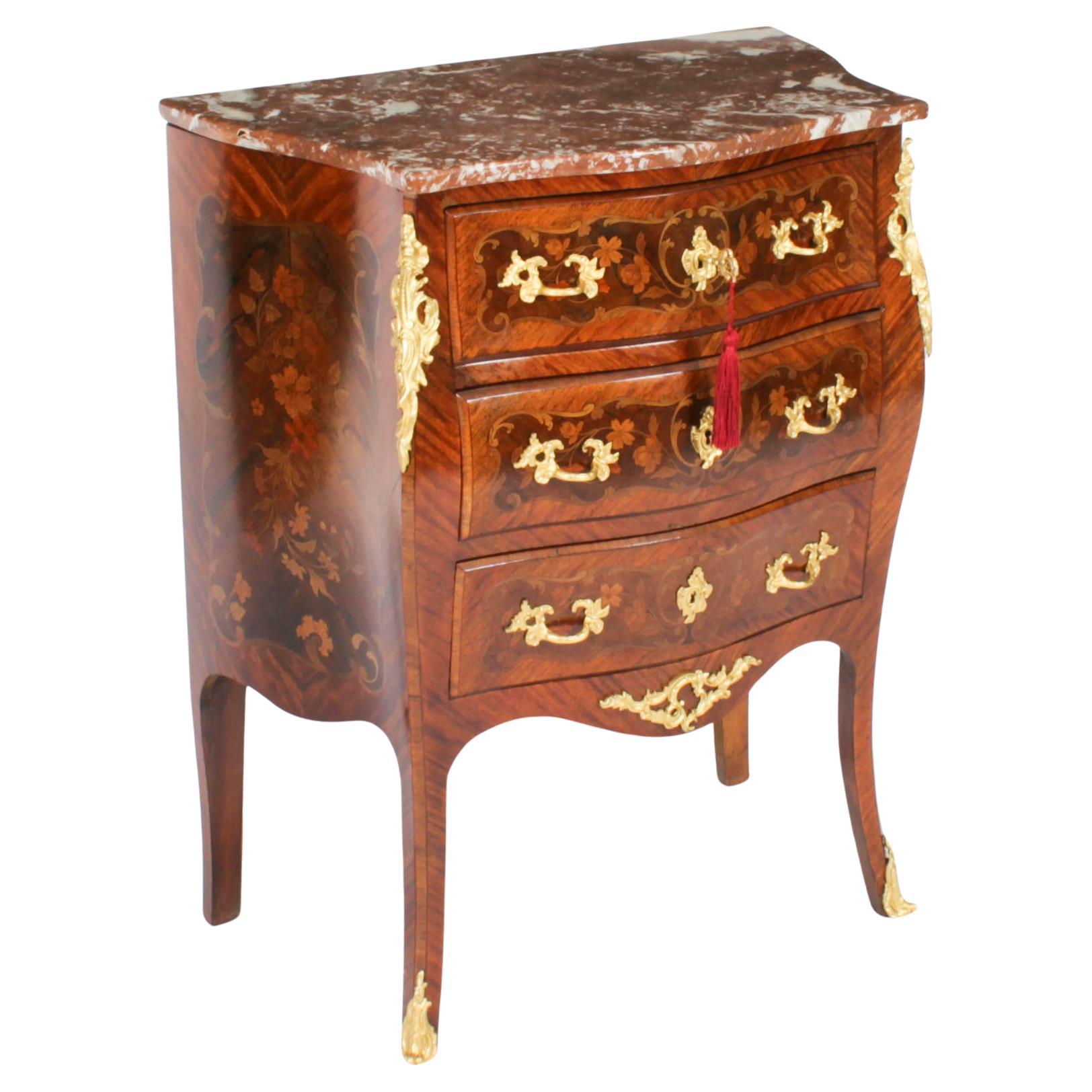 Antique French Louis Revival Walnut Marquetry Commode 19th Century For Sale