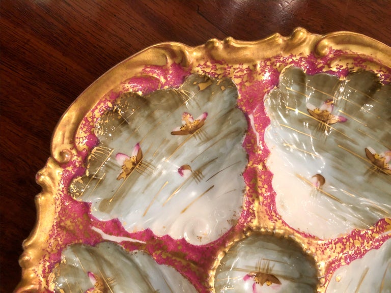 Antique French Louis Strauss and Sons Limoges Oyster Plate Hand Painted circa 1900 at 1stDibs