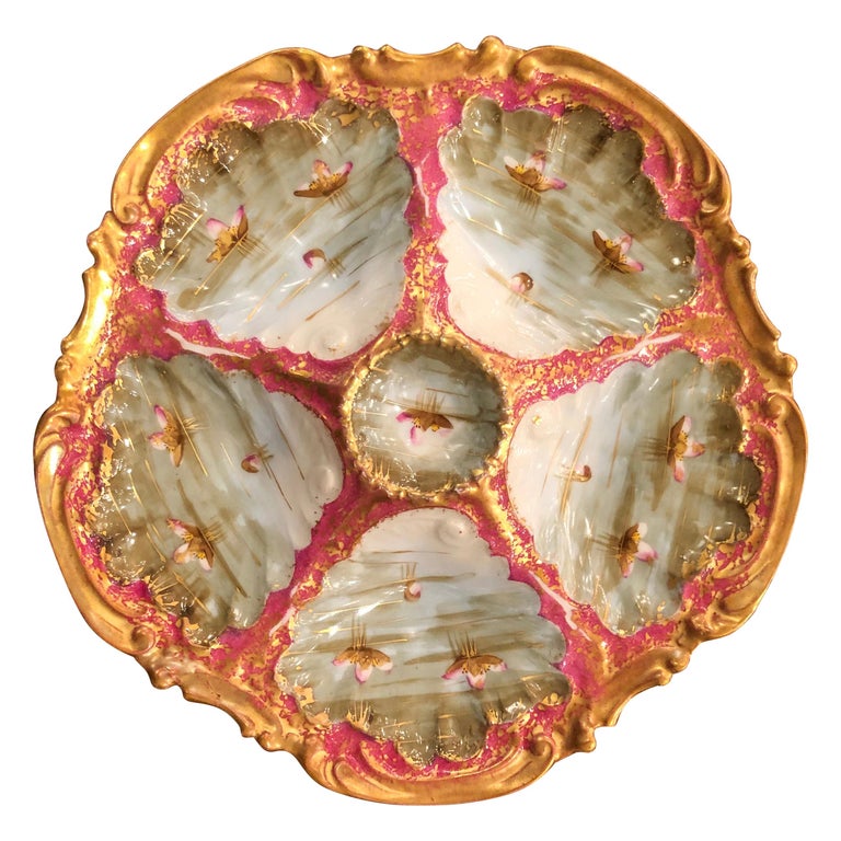 Antique French Louis Strauss and Sons Limoges Oyster Plate Hand Painted circa 1900 at 1stDibs