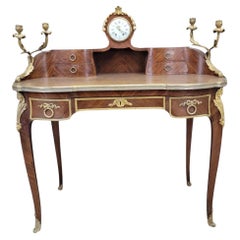Antique French Louis Style Kidney Shaped Desk With Clock And Candelabras