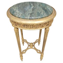 Antique French Louis Style Side Table with Italian Marble Top & Gilded Carvings