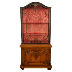 Antique French Louis VVI Carved Oak Iron & Glass Vitrine by Maison Soubrier 1900