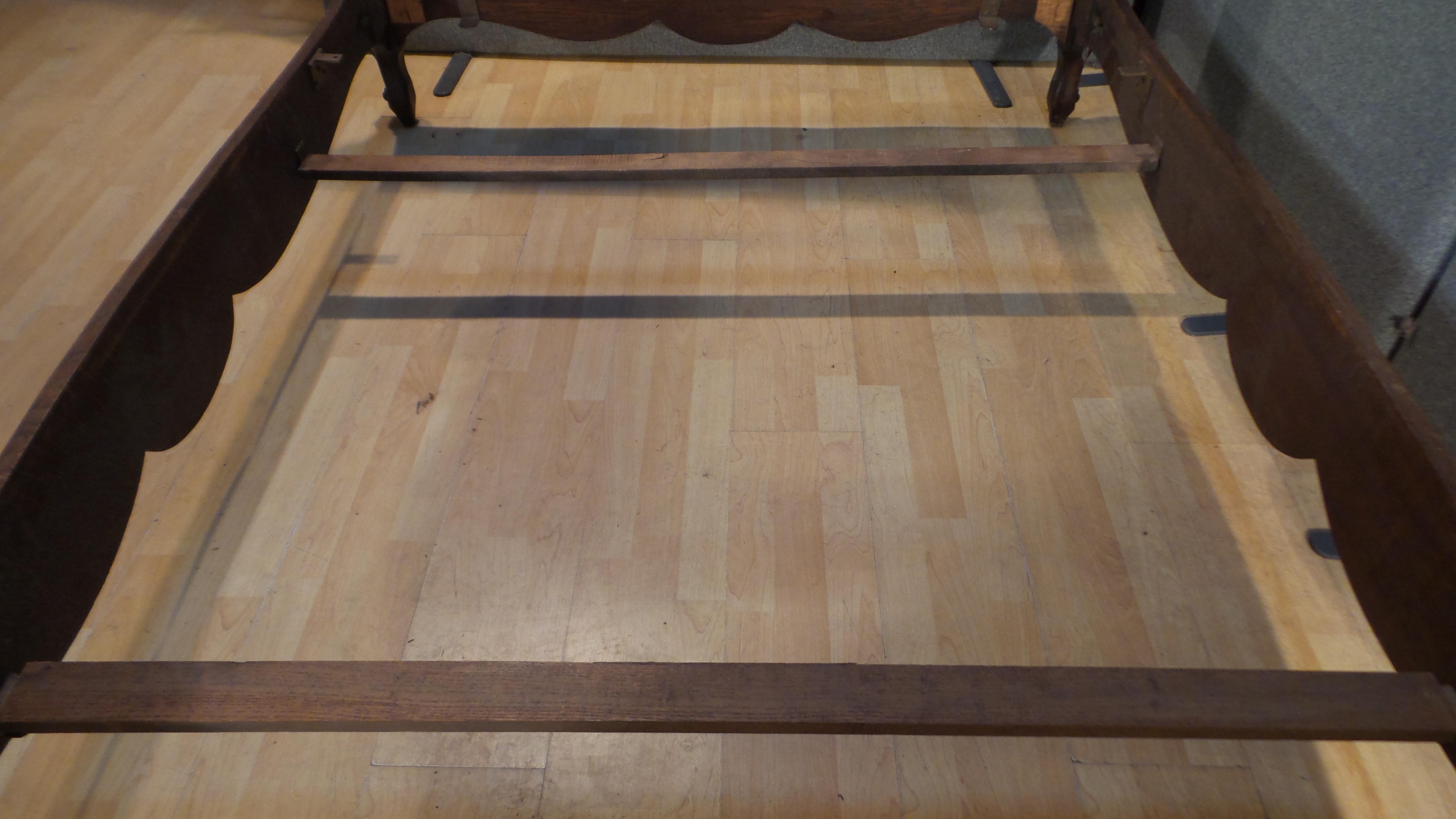 Antique French Louis VX1 Double Bed Frame in Oak with Superb Carved Plume 3