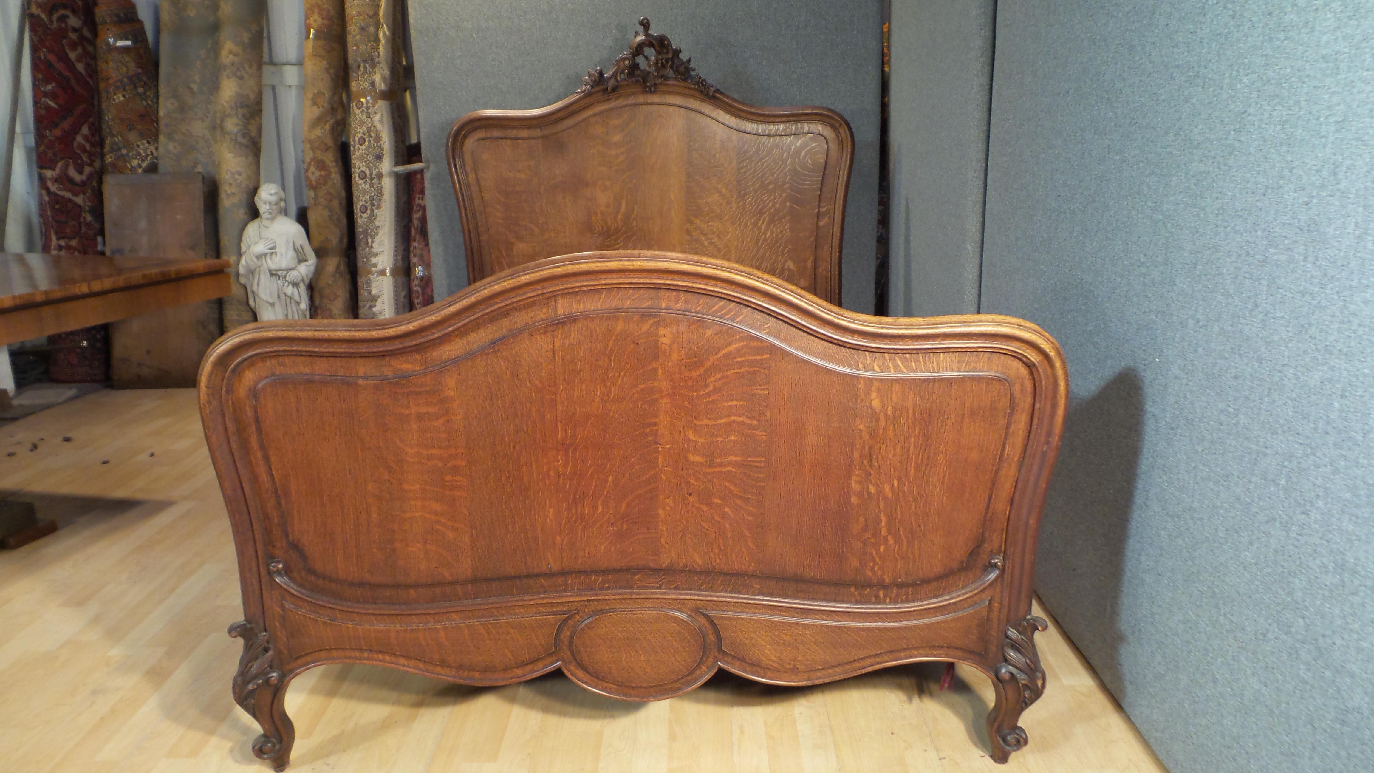 Louis XVI Antique French Louis VX1 Double Bed Frame in Oak with Superb Carved Plume