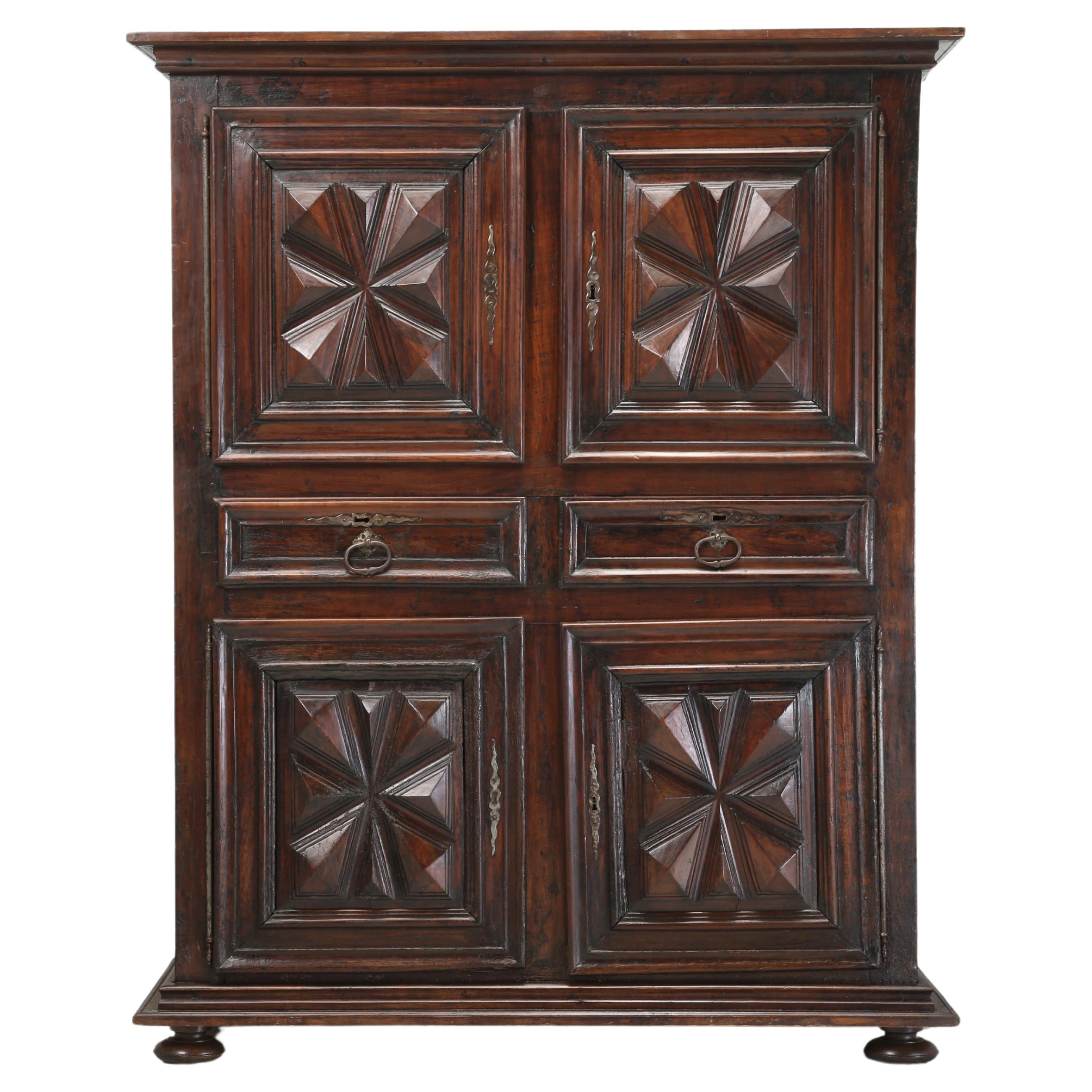 Antique French Louis XIII Armoire or Cupboard Walnut 300-Years Nice Old Patina