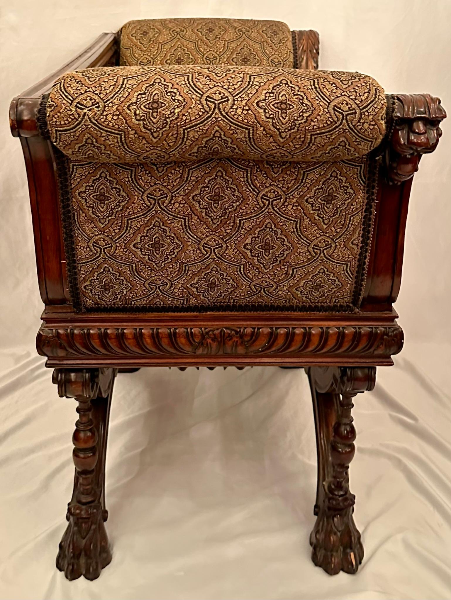 Francese Antique French Louis XIII Carved Walnut Window Bench, Circa 1880-1890. in vendita