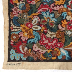 Antique French Louis XIII Floral Needlepoint Tapestry Numbered 19thC