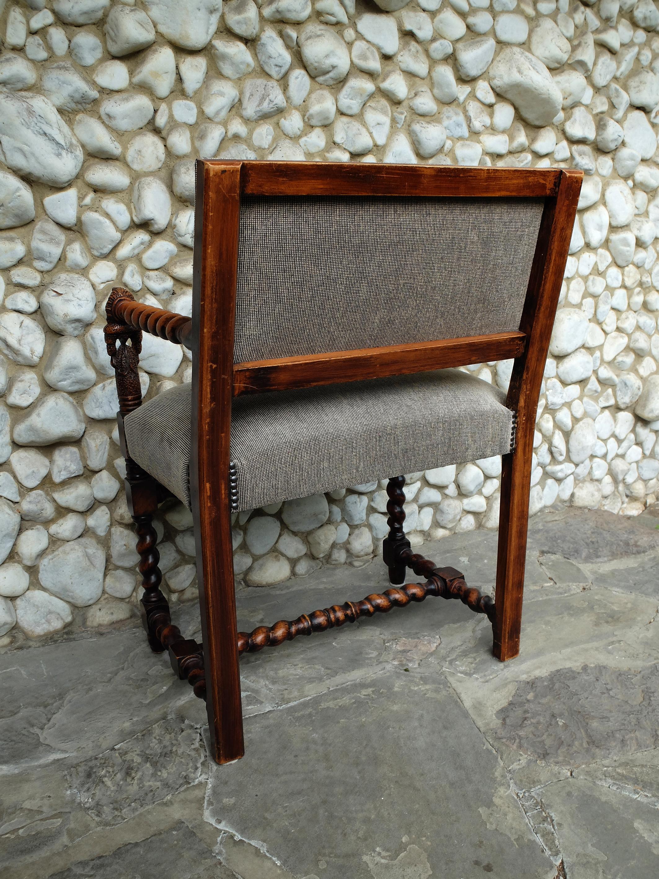 Antique French Louis XIII Style Armchair from the 19th Century, Sculpted 4